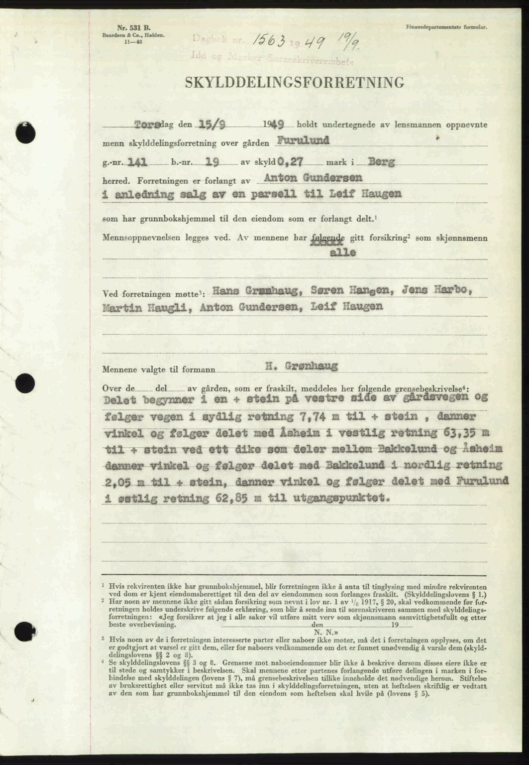 Idd og Marker sorenskriveri, AV/SAO-A-10283/G/Gb/Gbb/L0012: Mortgage book no. A12, 1949-1949, Diary no: : 1563/1949