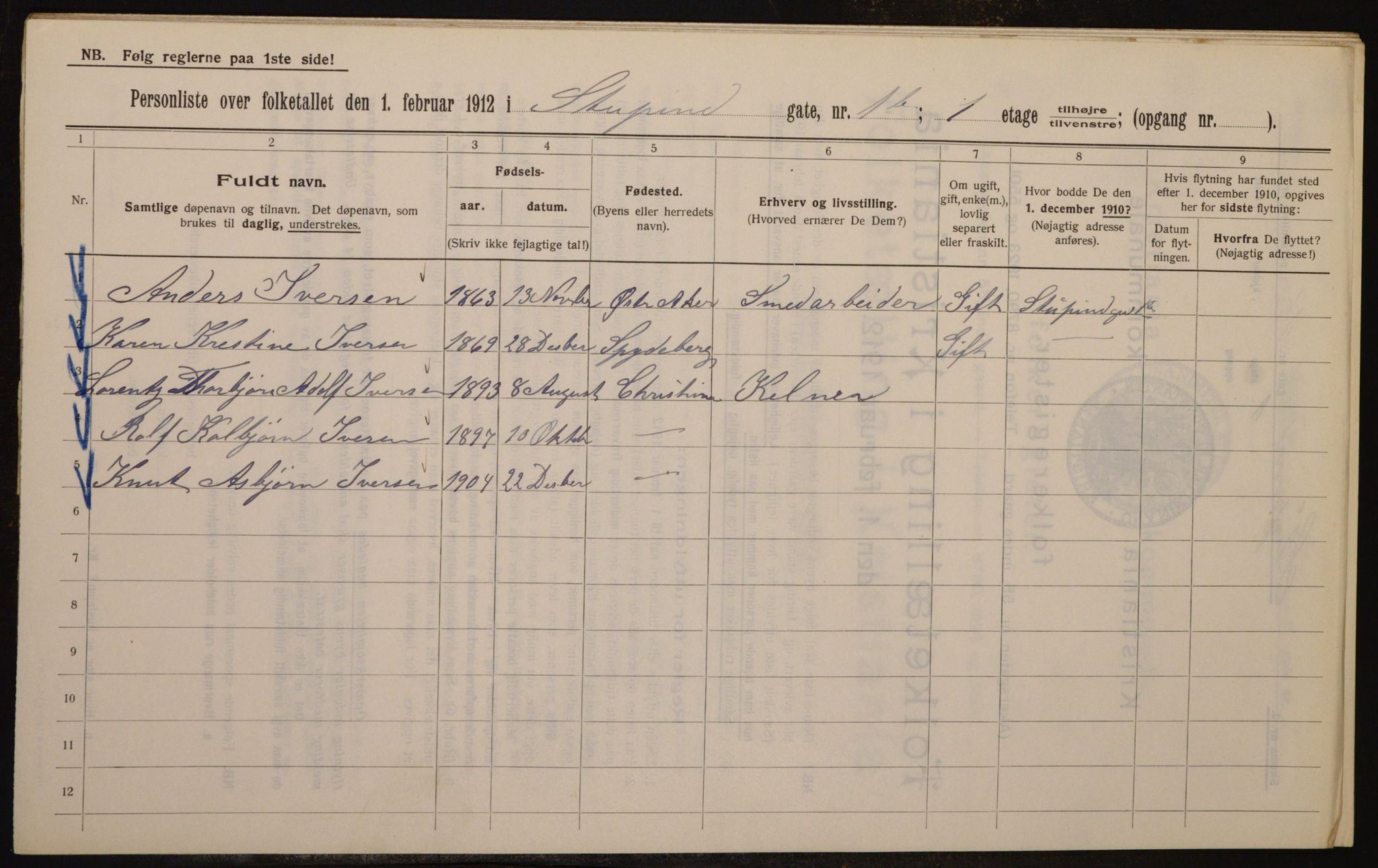 OBA, Municipal Census 1912 for Kristiania, 1912, p. 104540