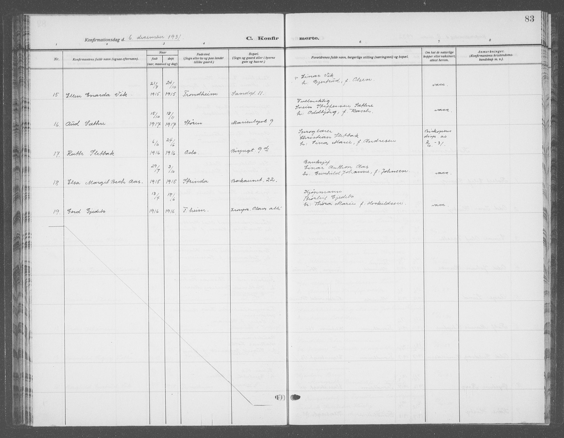 Ministerialprotokoller, klokkerbøker og fødselsregistre - Sør-Trøndelag, SAT/A-1456/601/L0099: Parish register (copy) no. 601C17, 1928-1941, p. 83