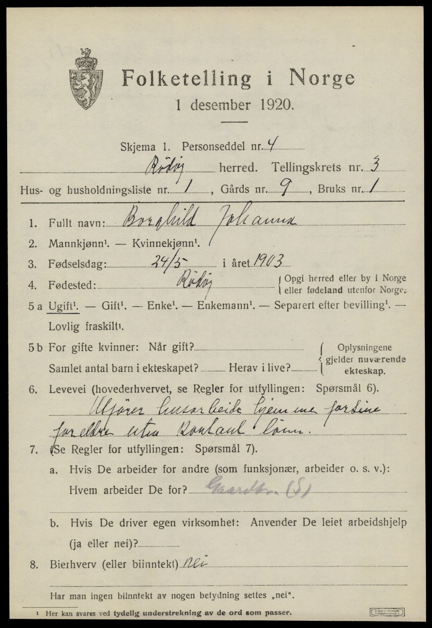 SAT, 1920 census for Rødøy, 1920, p. 2128