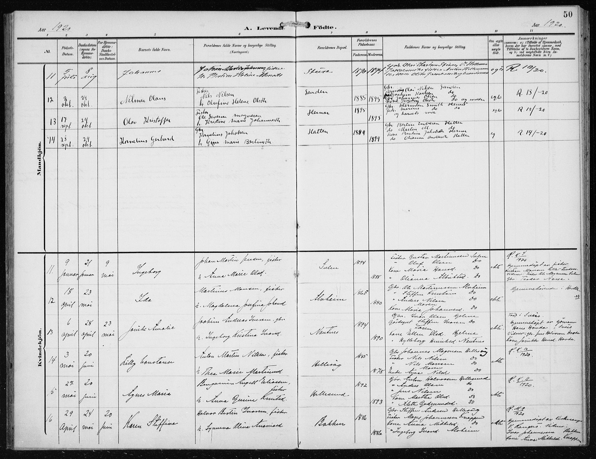 Herdla Sokneprestembete, AV/SAB-A-75701/H/Haa: Parish register (official) no. B 1, 1902-1921, p. 50