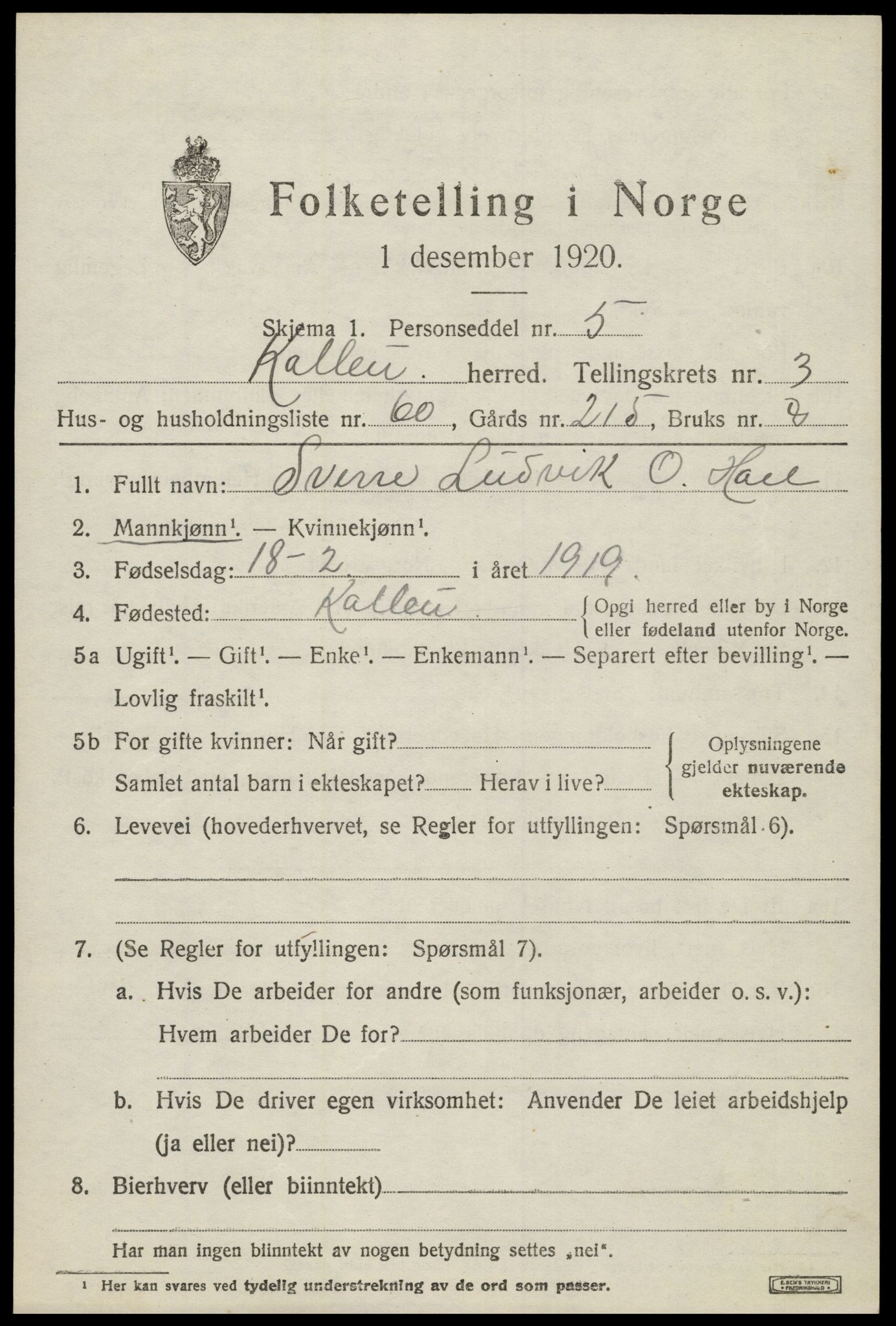 SAH, 1920 census for Kolbu, 1920, p. 3118