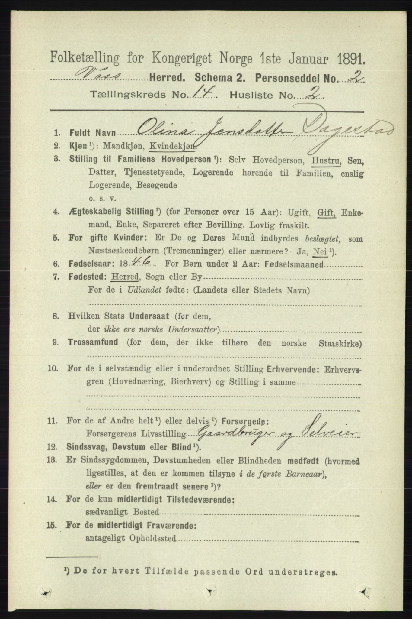 RA, 1891 census for 1235 Voss, 1891, p. 7268