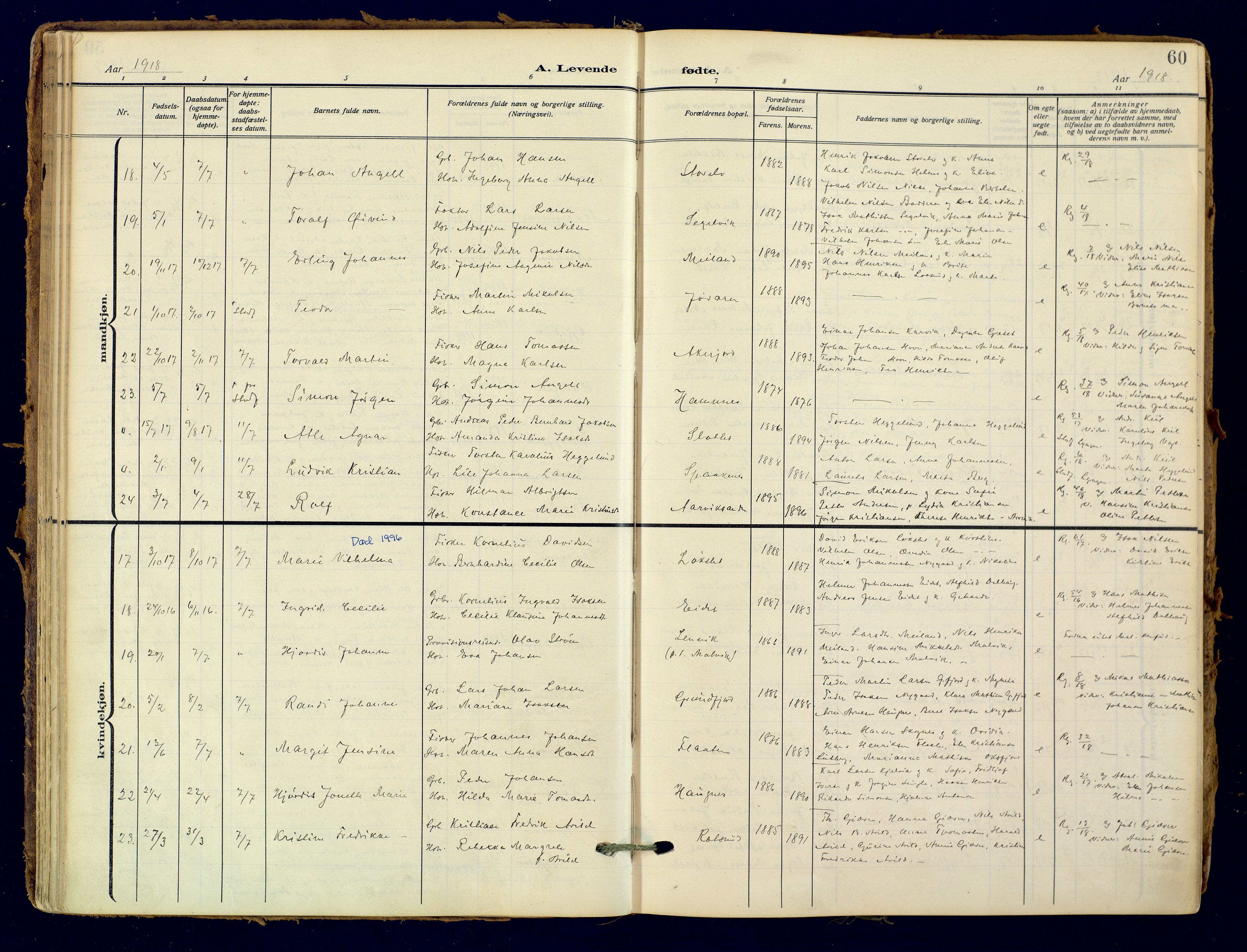 Skjervøy sokneprestkontor, AV/SATØ-S-1300/H/Ha/Haa: Parish register (official) no. 18, 1910-1926, p. 60