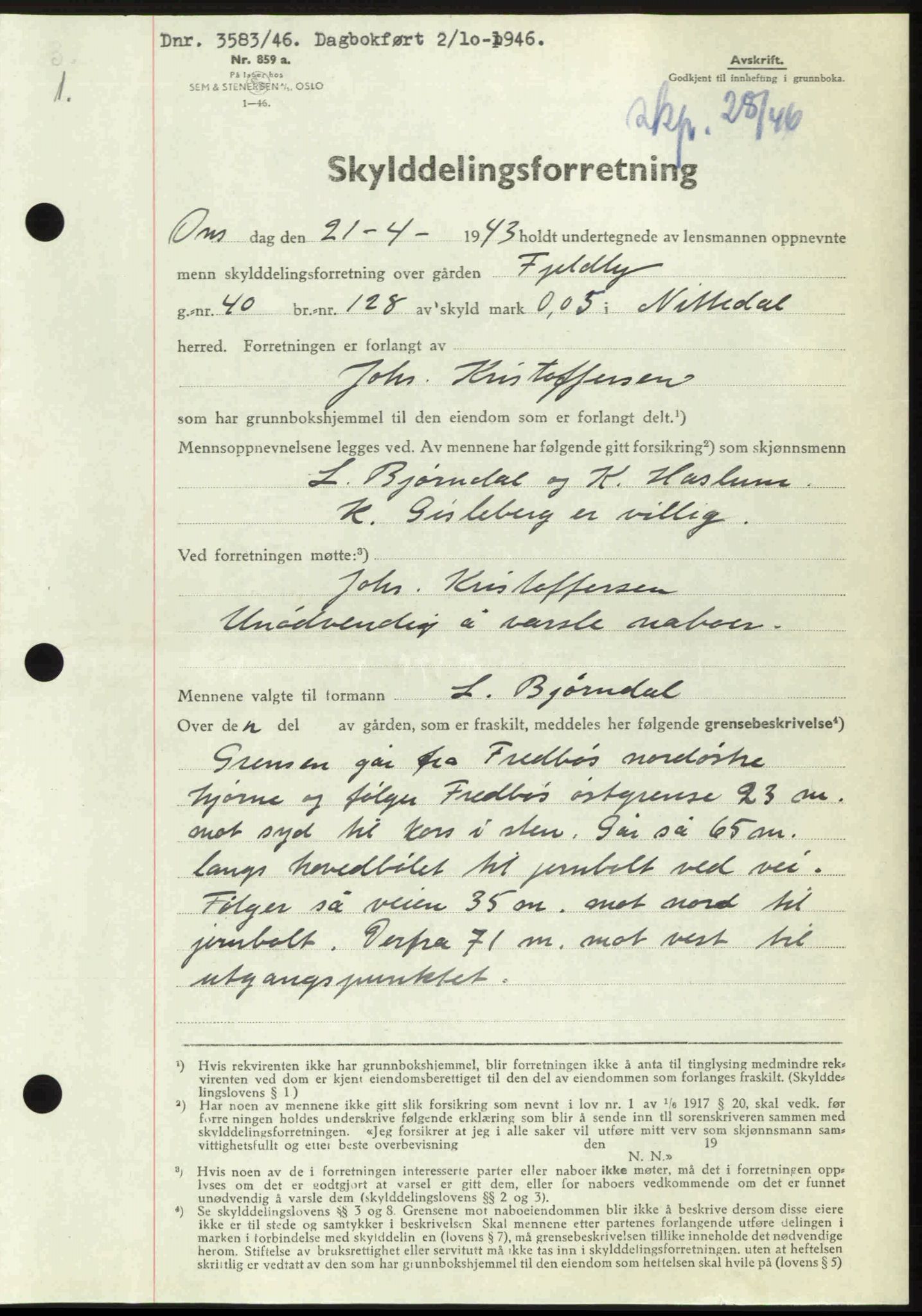 Nedre Romerike sorenskriveri, AV/SAO-A-10469/G/Gb/Gbd/L0017: Mortgage book no. 17, 1946-1946, Diary no: : 3583/1946