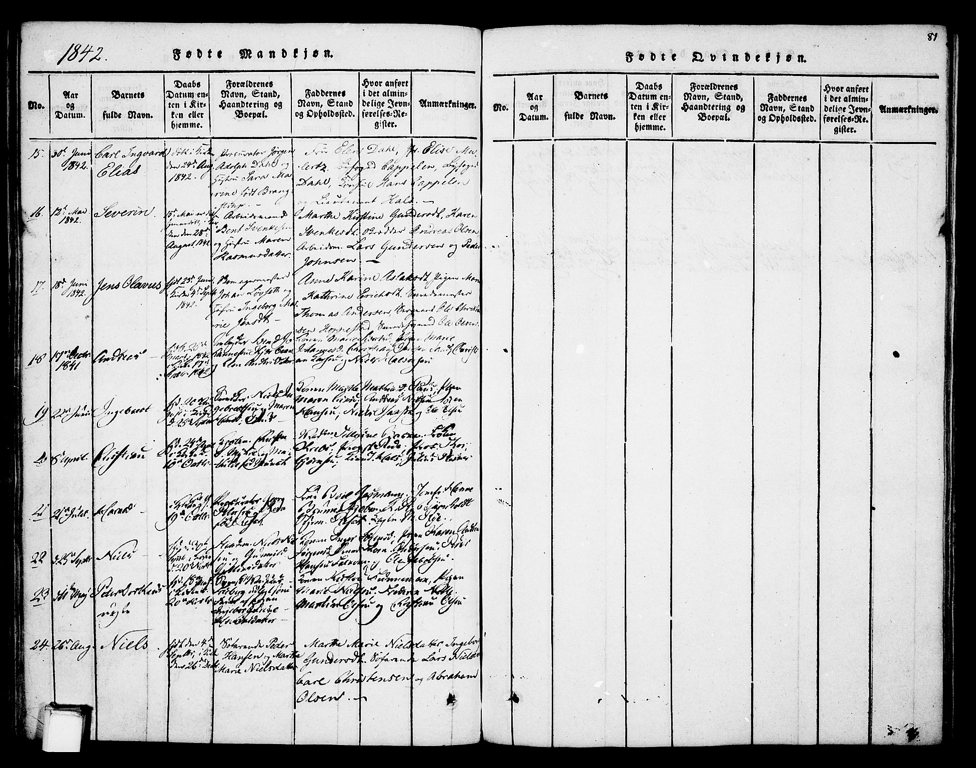 Skien kirkebøker, SAKO/A-302/F/Fa/L0005: Parish register (official) no. 5, 1814-1843, p. 81