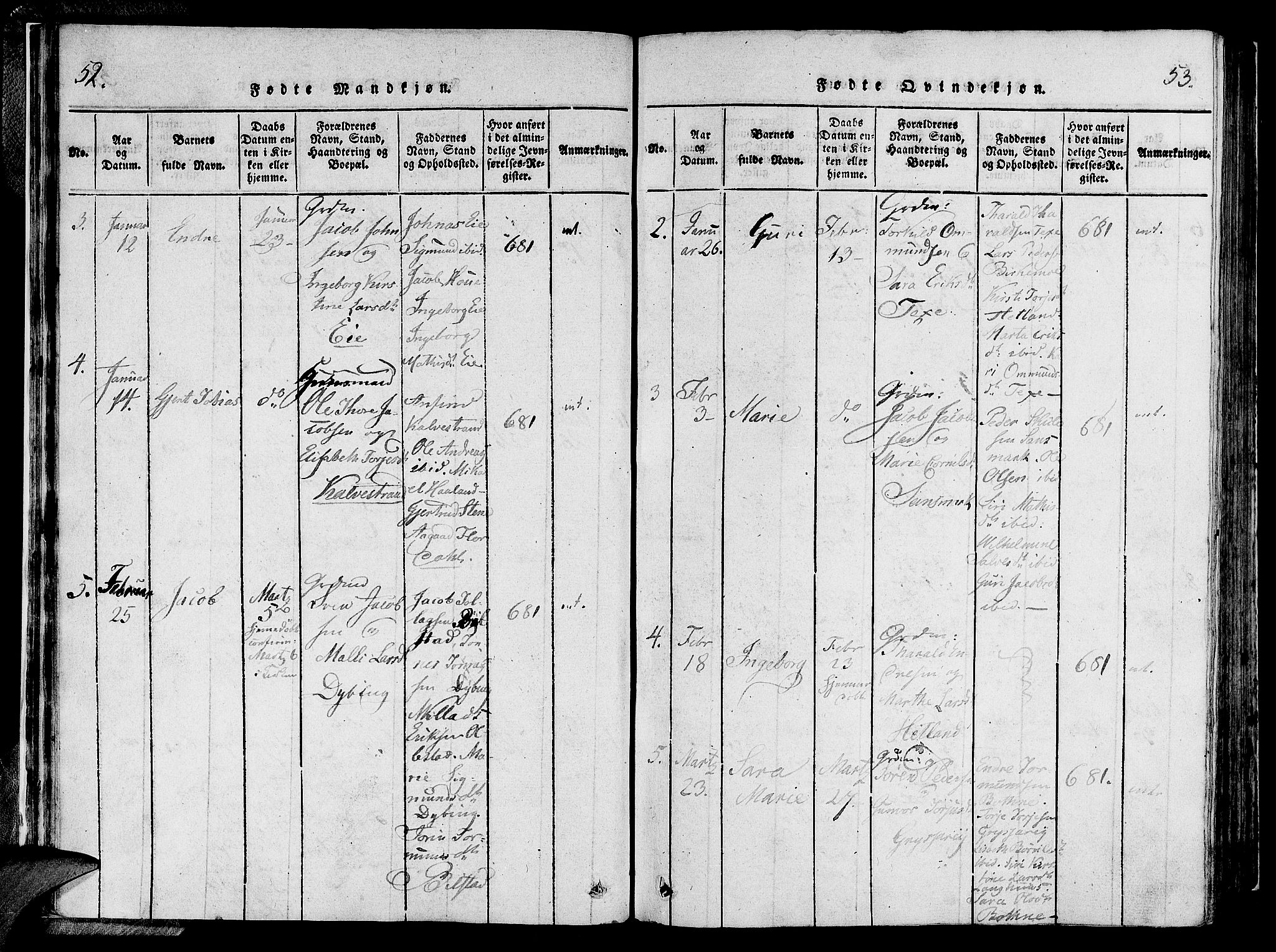 Lund sokneprestkontor, AV/SAST-A-101809/S06/L0006: Parish register (official) no. A 6, 1816-1839, p. 52-53