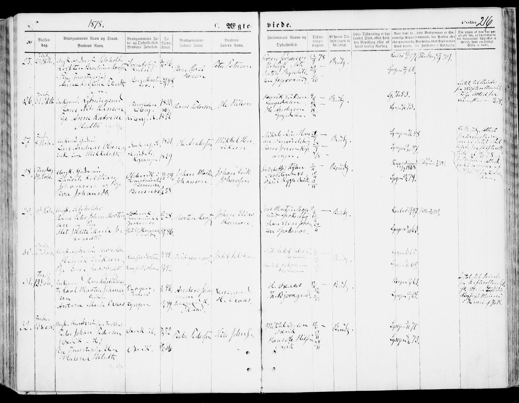 Lyngen sokneprestembete, AV/SATØ-S-1289/H/He/Hea/L0006kirke: Parish register (official) no. 6, 1870-1878, p. 216