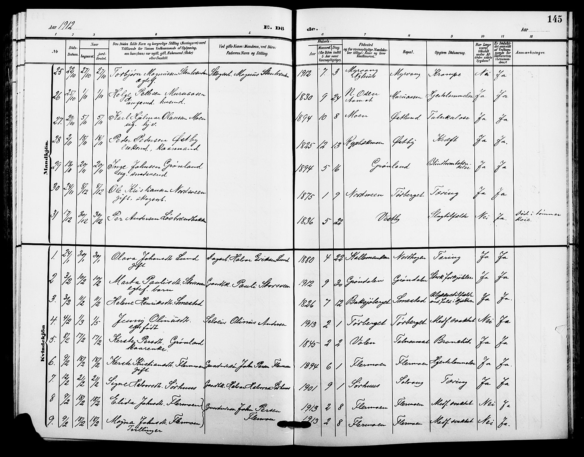 Trysil prestekontor, AV/SAH-PREST-046/H/Ha/Hab/L0009: Parish register (copy) no. 9, 1904-1924, p. 145
