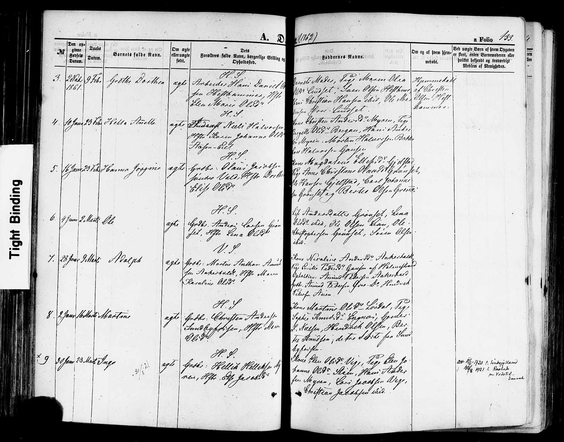 Hof kirkebøker, SAKO/A-64/F/Fa/L0006: Parish register (official) no. I 6, 1851-1877, p. 133