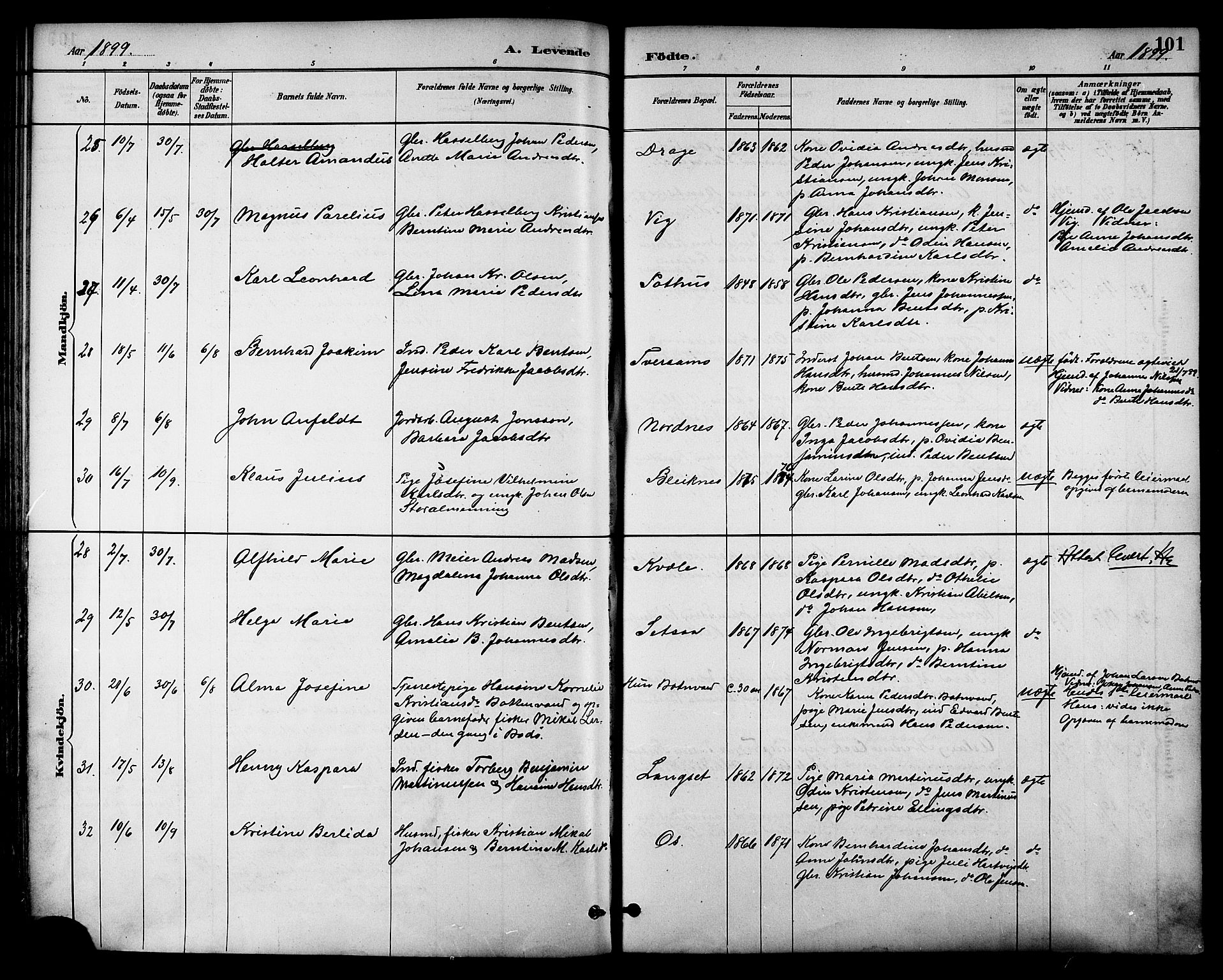 Ministerialprotokoller, klokkerbøker og fødselsregistre - Nordland, AV/SAT-A-1459/847/L0669: Parish register (official) no. 847A09, 1887-1901, p. 101