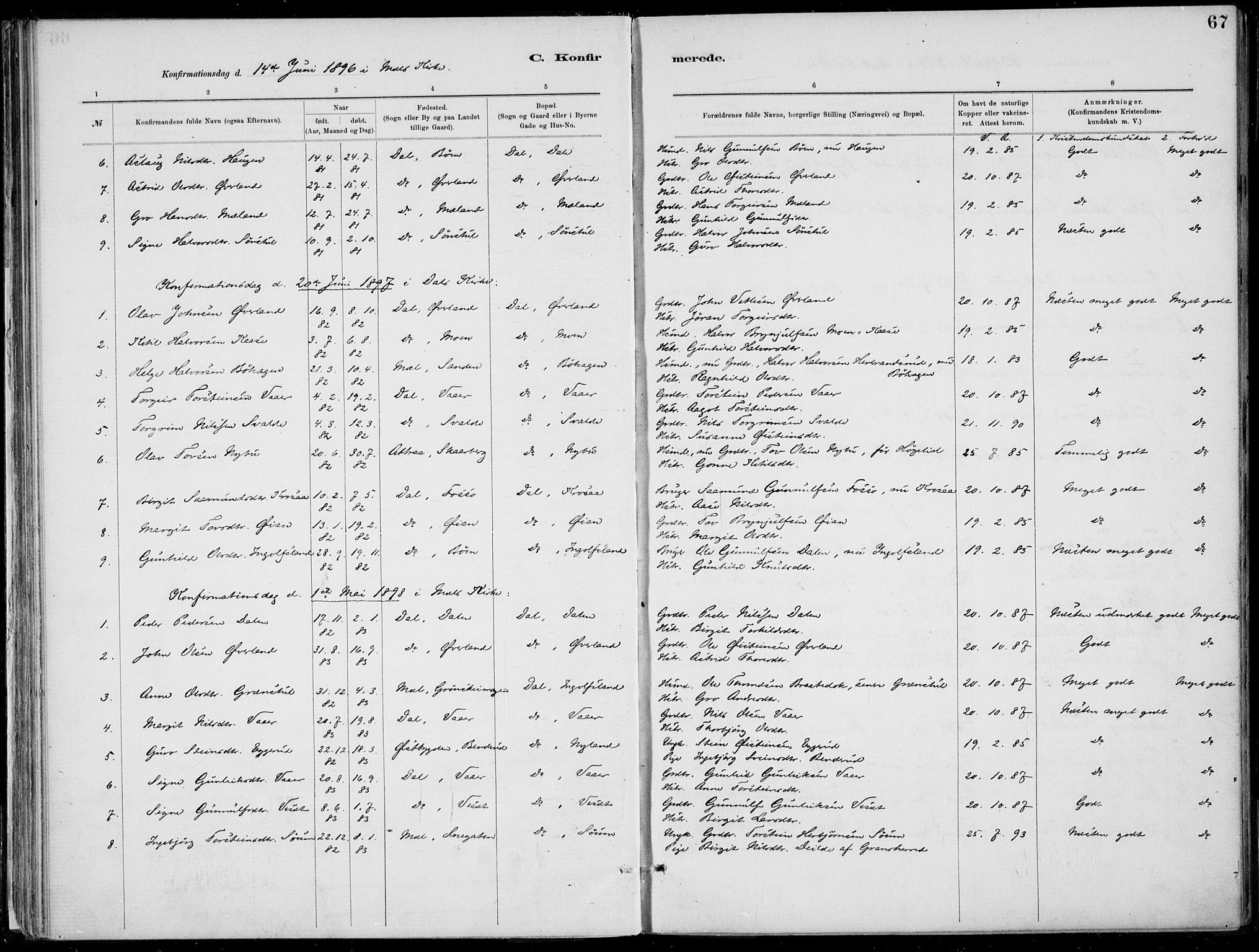 Rjukan kirkebøker, SAKO/A-294/F/Fa/L0001: Parish register (official) no. 1, 1878-1912, p. 67