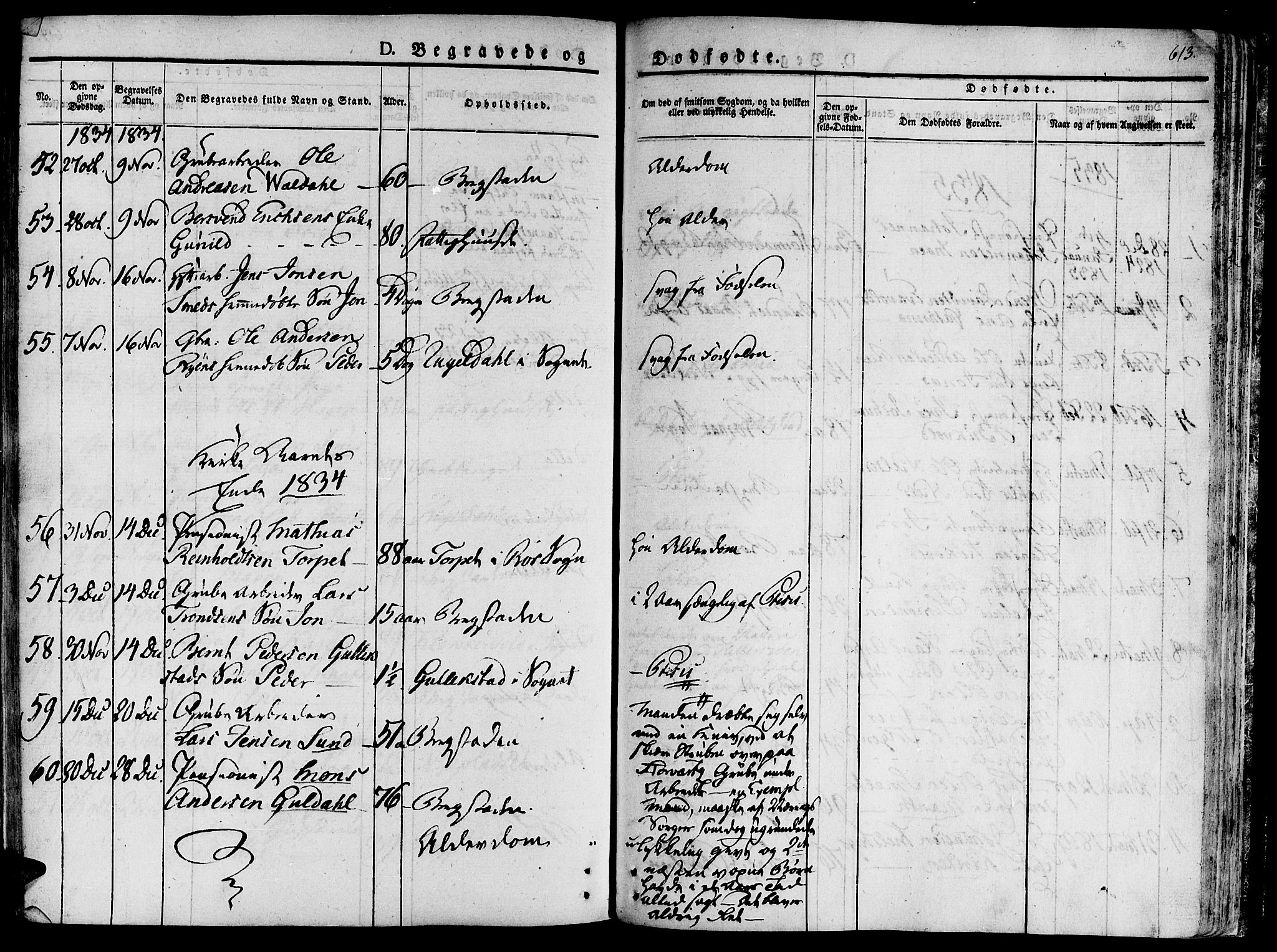 Ministerialprotokoller, klokkerbøker og fødselsregistre - Sør-Trøndelag, SAT/A-1456/681/L0930: Parish register (official) no. 681A08, 1829-1844, p. 613