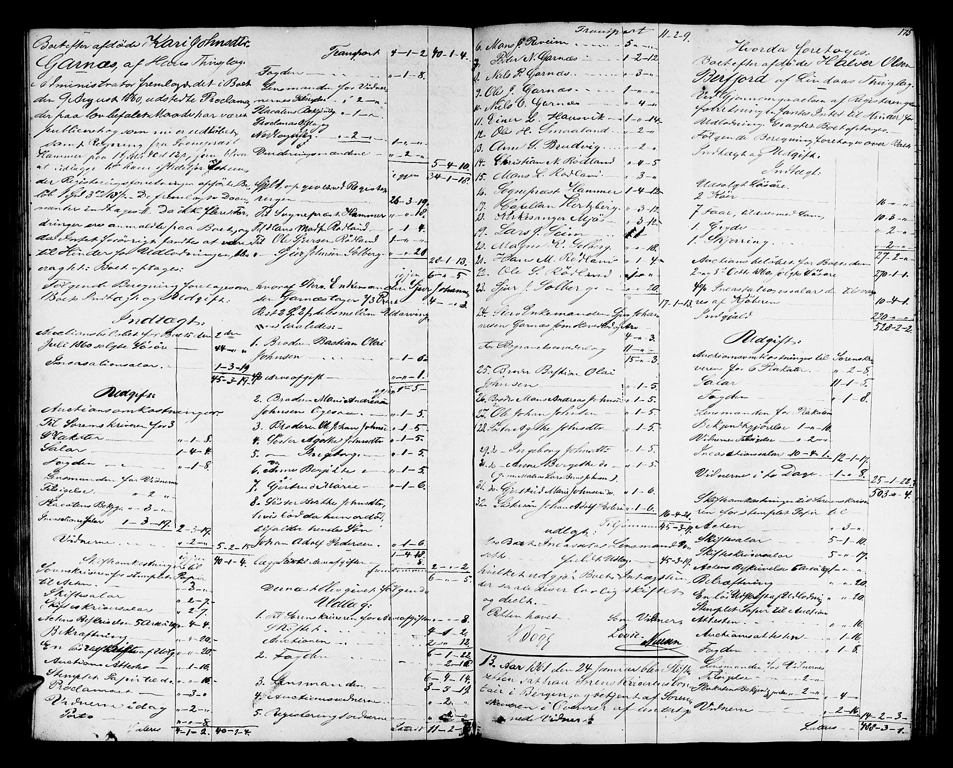Nordhordland sorenskrivar, AV/SAB-A-2901/1/H/Hd/Hda/L0002: Skifteutlodningsprotokollar, 1845-1862, p. 174b-175a