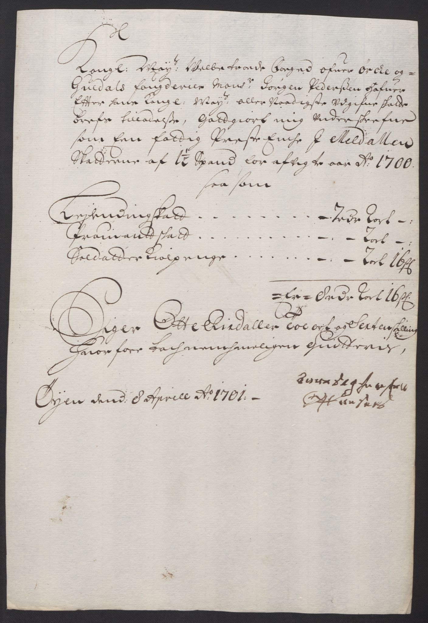 Rentekammeret inntil 1814, Reviderte regnskaper, Fogderegnskap, AV/RA-EA-4092/R60/L3950: Fogderegnskap Orkdal og Gauldal, 1700, p. 188