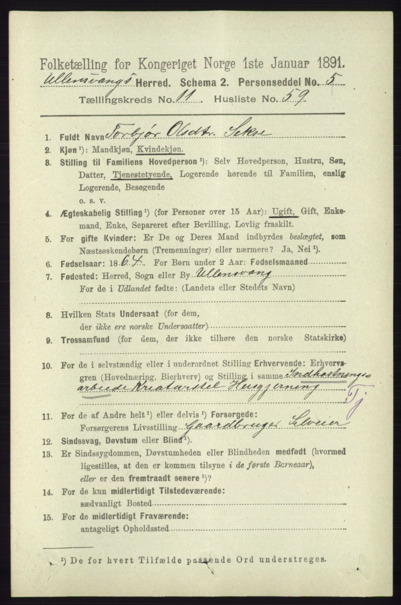 RA, 1891 census for 1230 Ullensvang, 1891, p. 4589