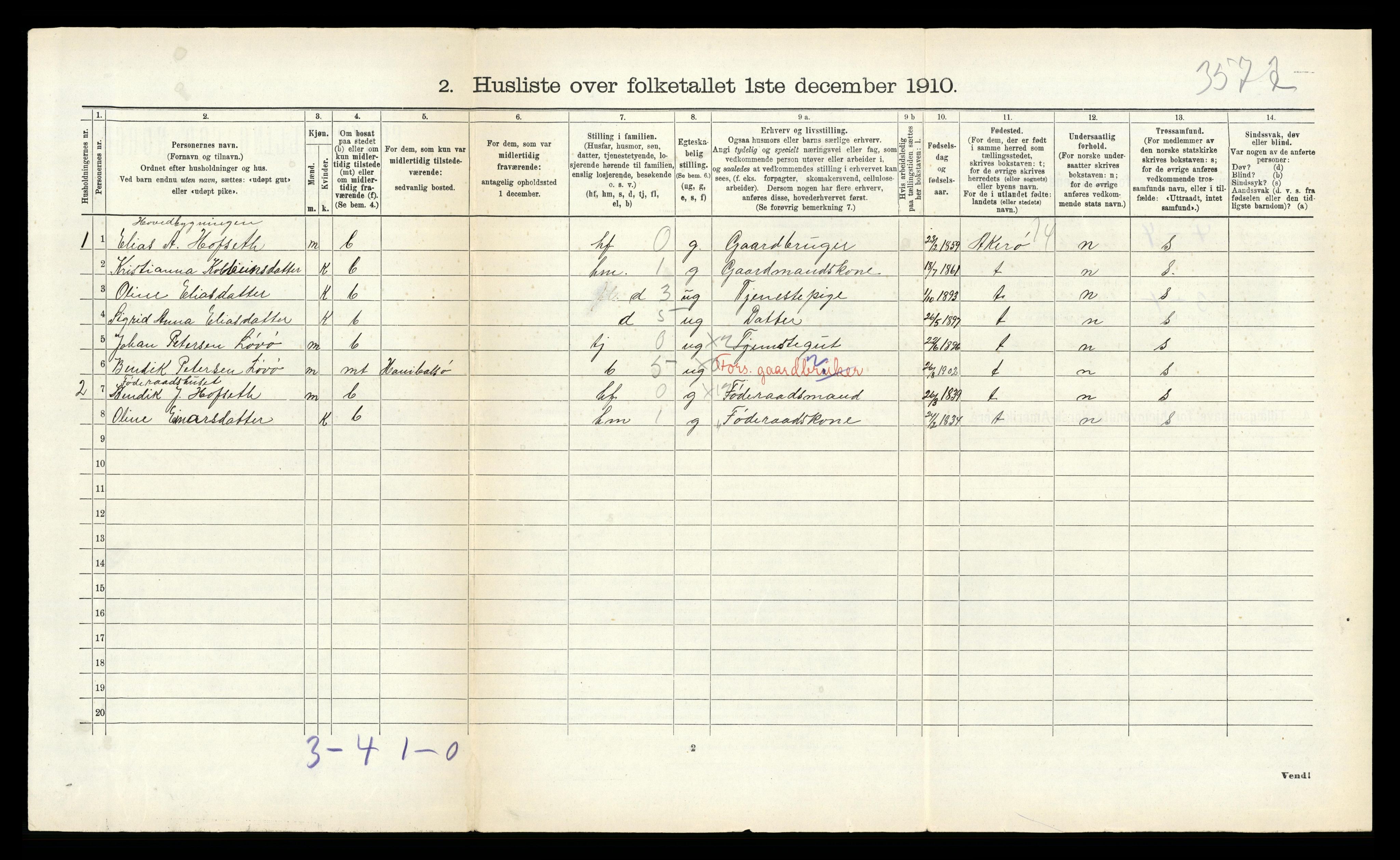 RA, 1910 census for Vatne, 1910, p. 418