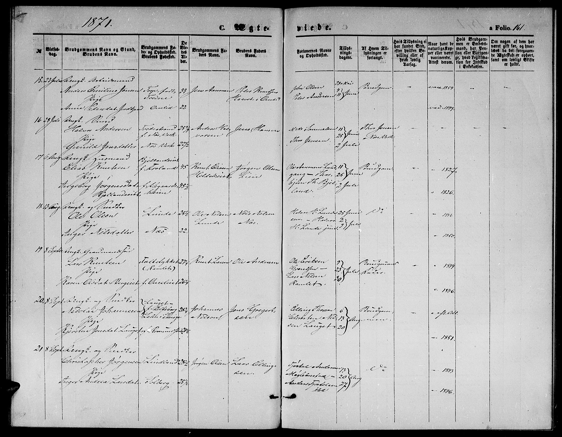 Holt sokneprestkontor, SAK/1111-0021/F/Fb/L0009: Parish register (copy) no. B 9, 1871-1883, p. 161