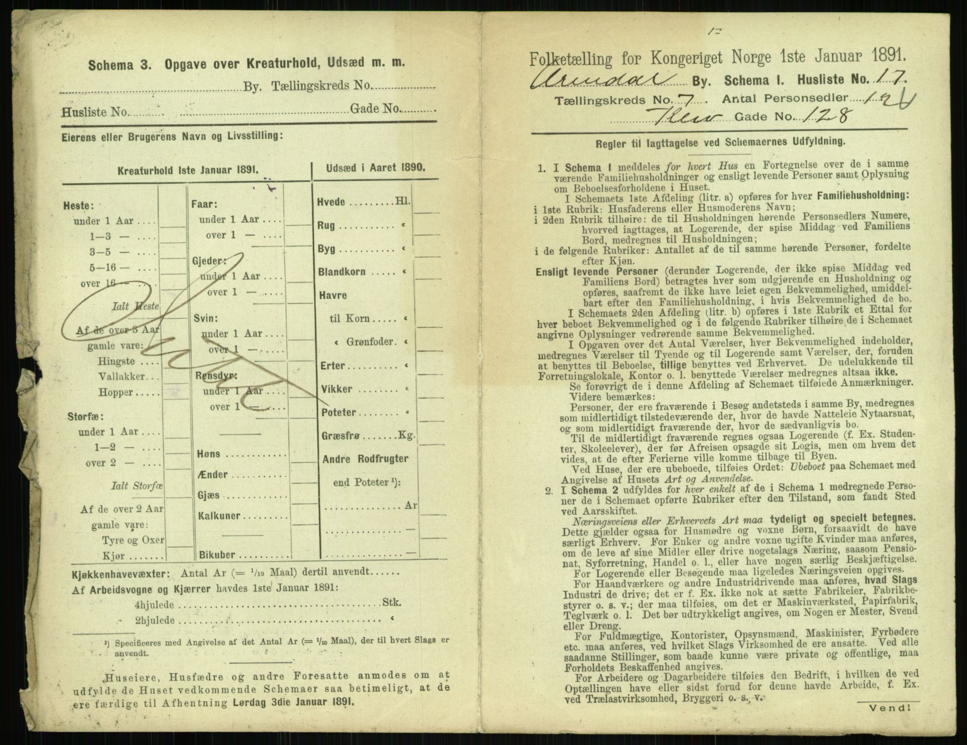 RA, 1891 census for 0903 Arendal, 1891, p. 390