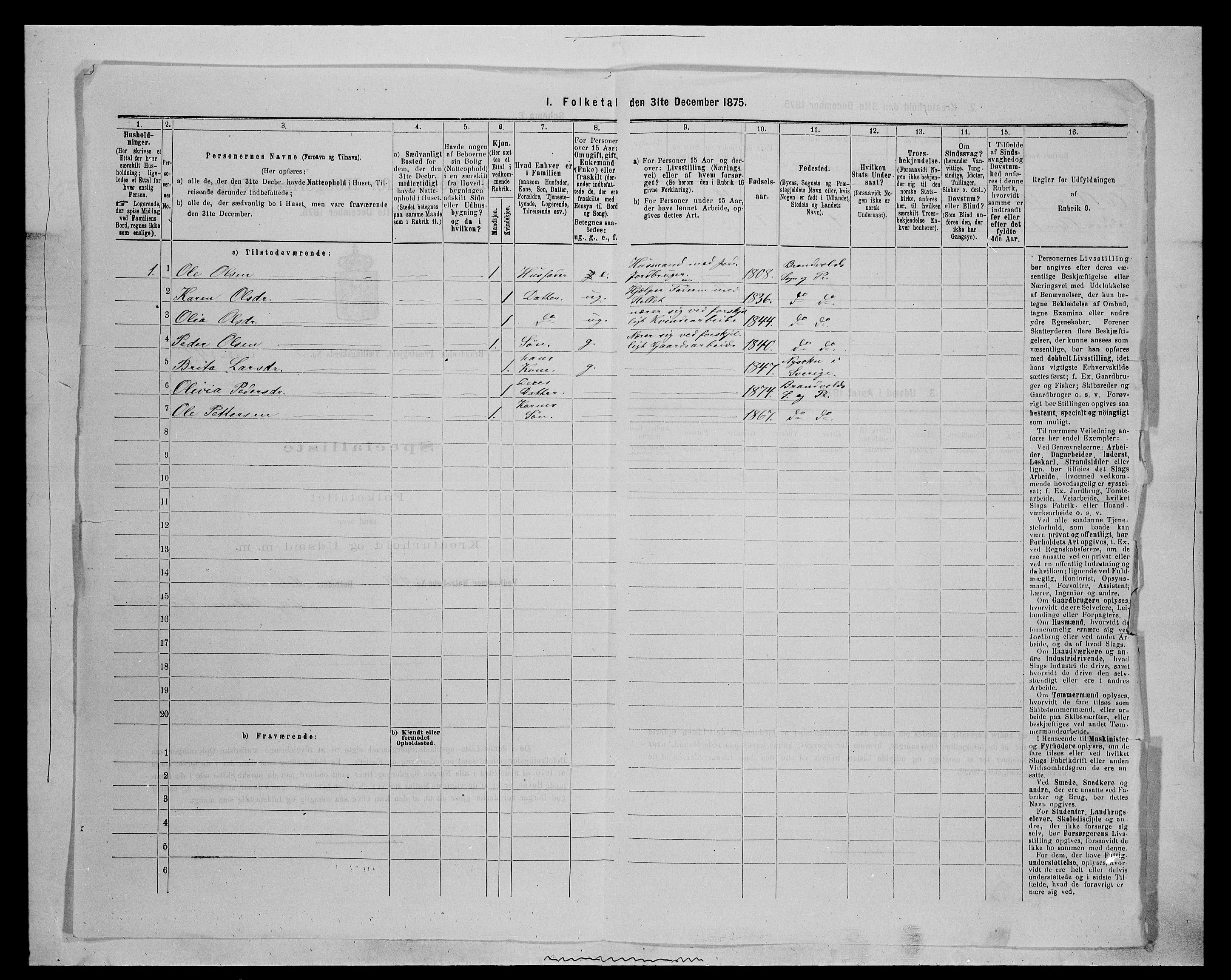 SAH, 1875 census for 0422P Brandval, 1875, p. 1010