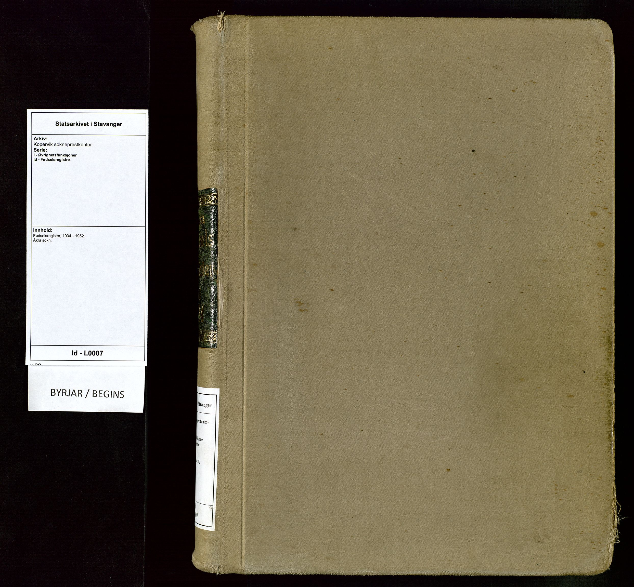 Kopervik sokneprestkontor, SAST/A-101850/I/Id/L0007: Birth register no. 7, 1934-1952