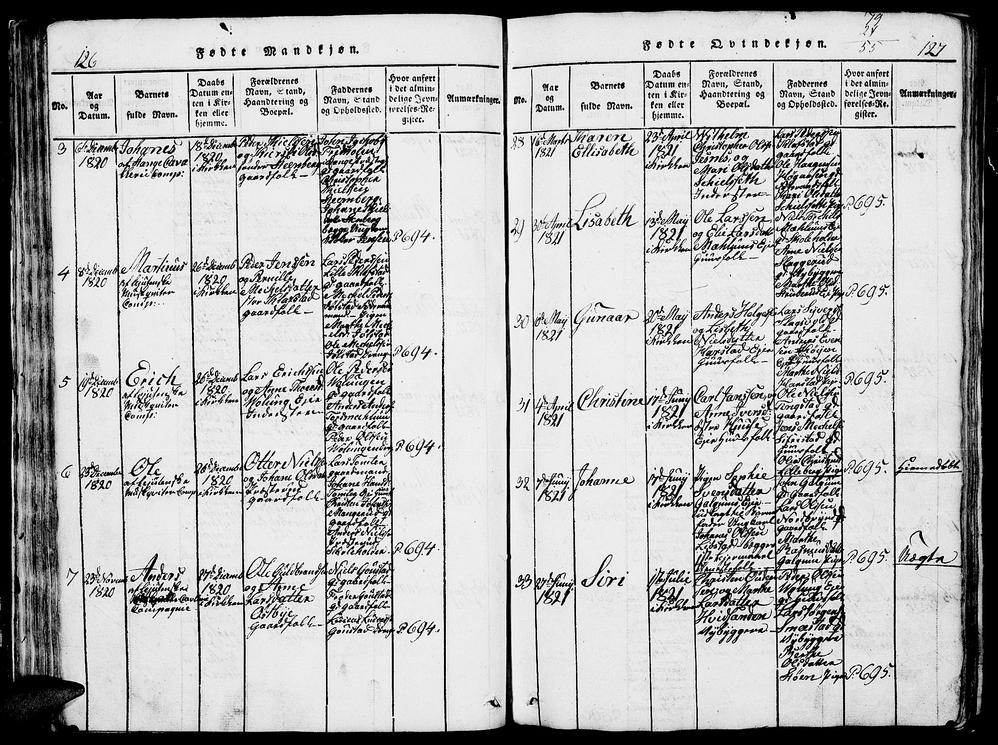 Romedal prestekontor, AV/SAH-PREST-004/L/L0005: Parish register (copy) no. 5, 1814-1829, p. 126-127