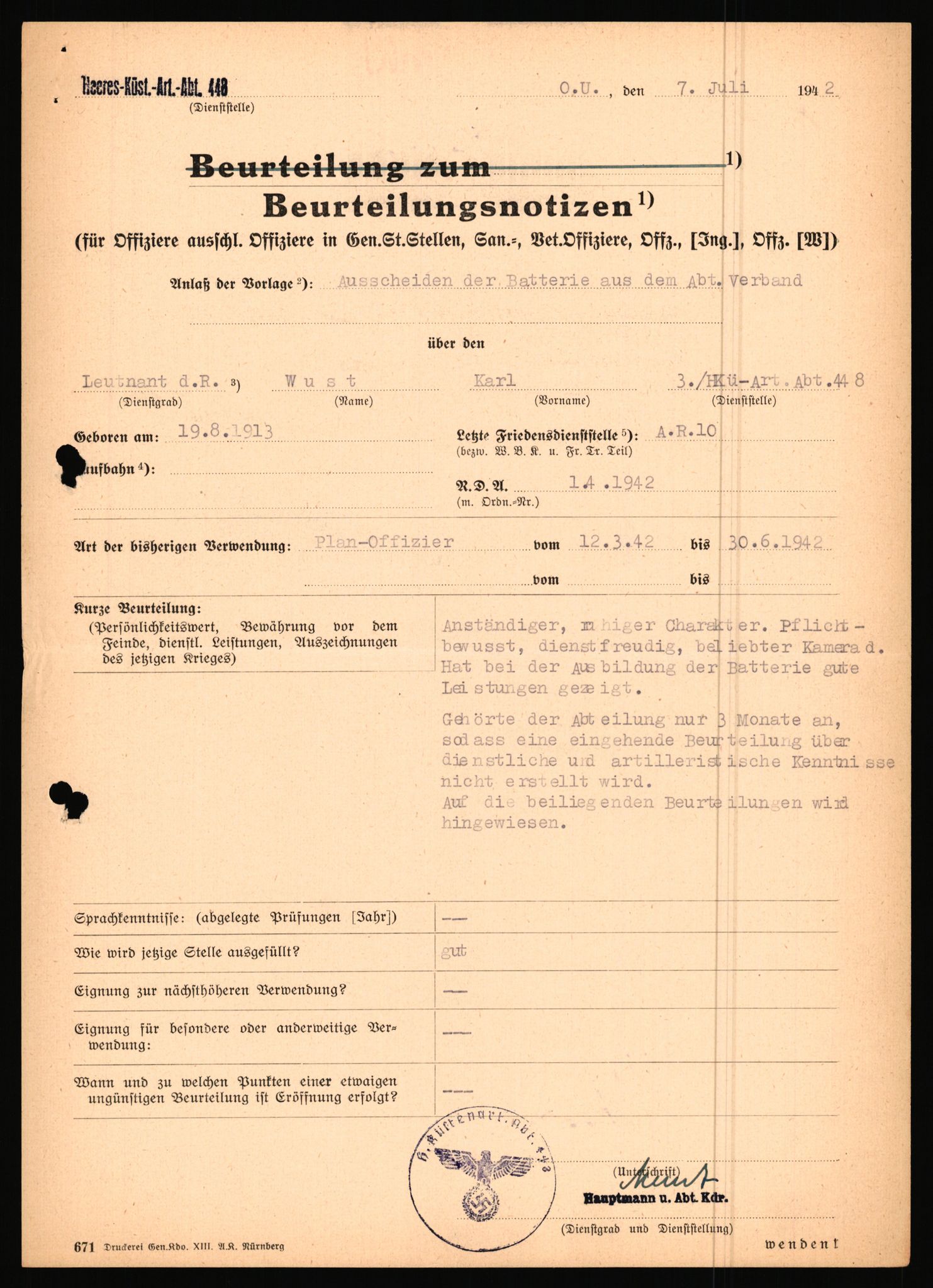 Forsvarets Overkommando. 2 kontor. Arkiv 11.4. Spredte tyske arkivsaker, AV/RA-RAFA-7031/D/Dar/Dara/L0019: Personalbøker og diverse, 1940-1945, p. 636