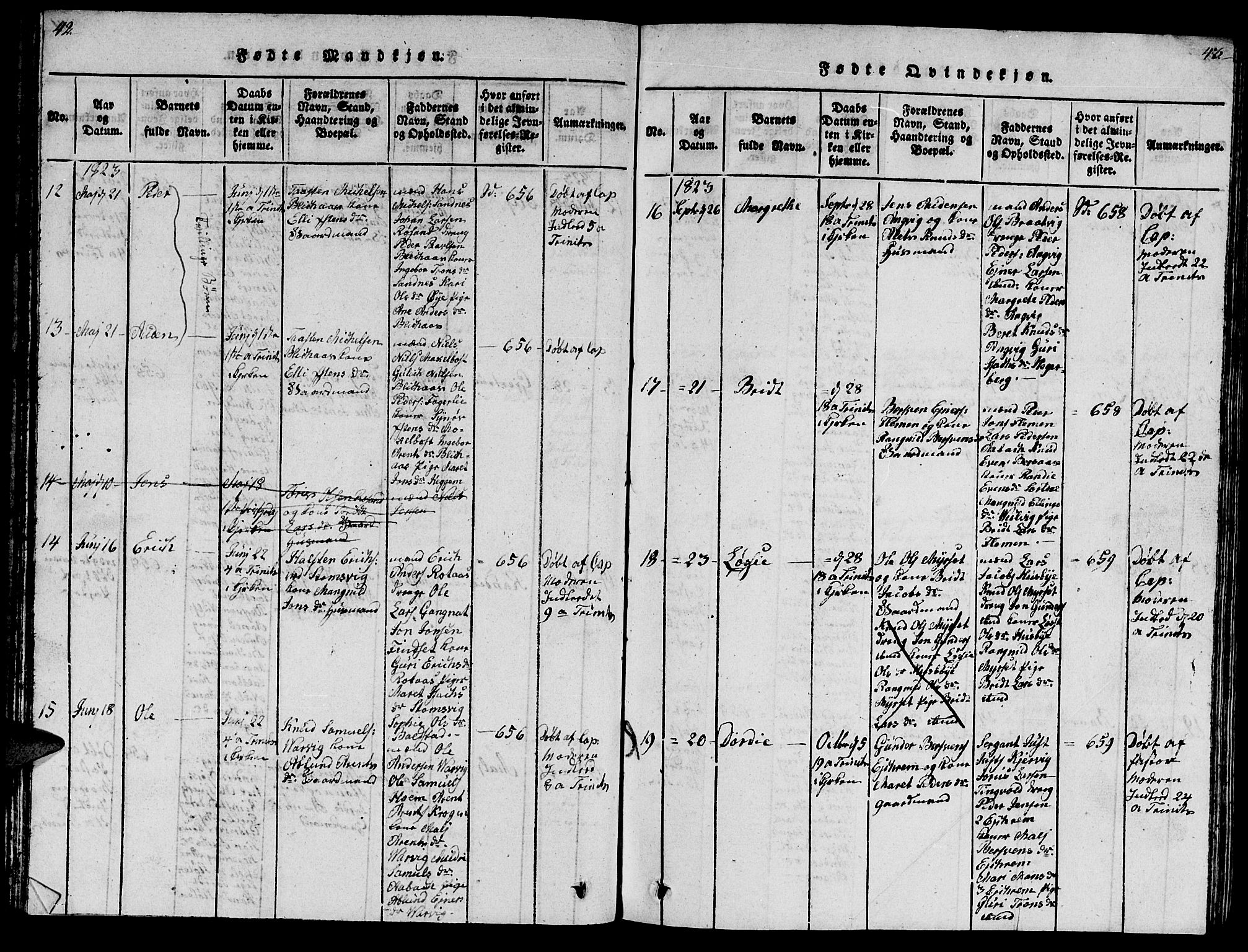 Ministerialprotokoller, klokkerbøker og fødselsregistre - Møre og Romsdal, AV/SAT-A-1454/586/L0990: Parish register (copy) no. 586C01, 1819-1837, p. 42-43