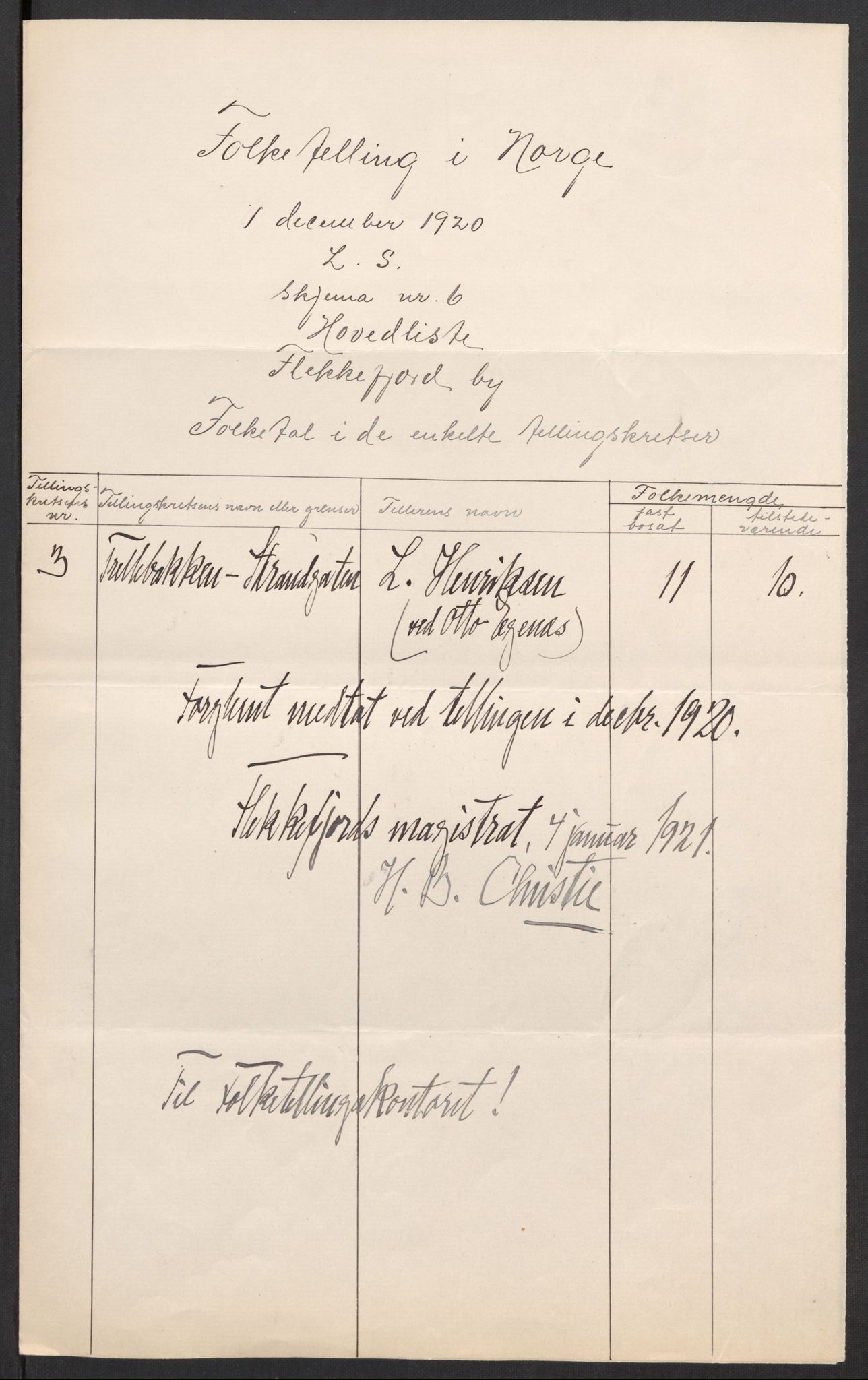 SAK, 1920 census for Flekkefjord, 1920, p. 6