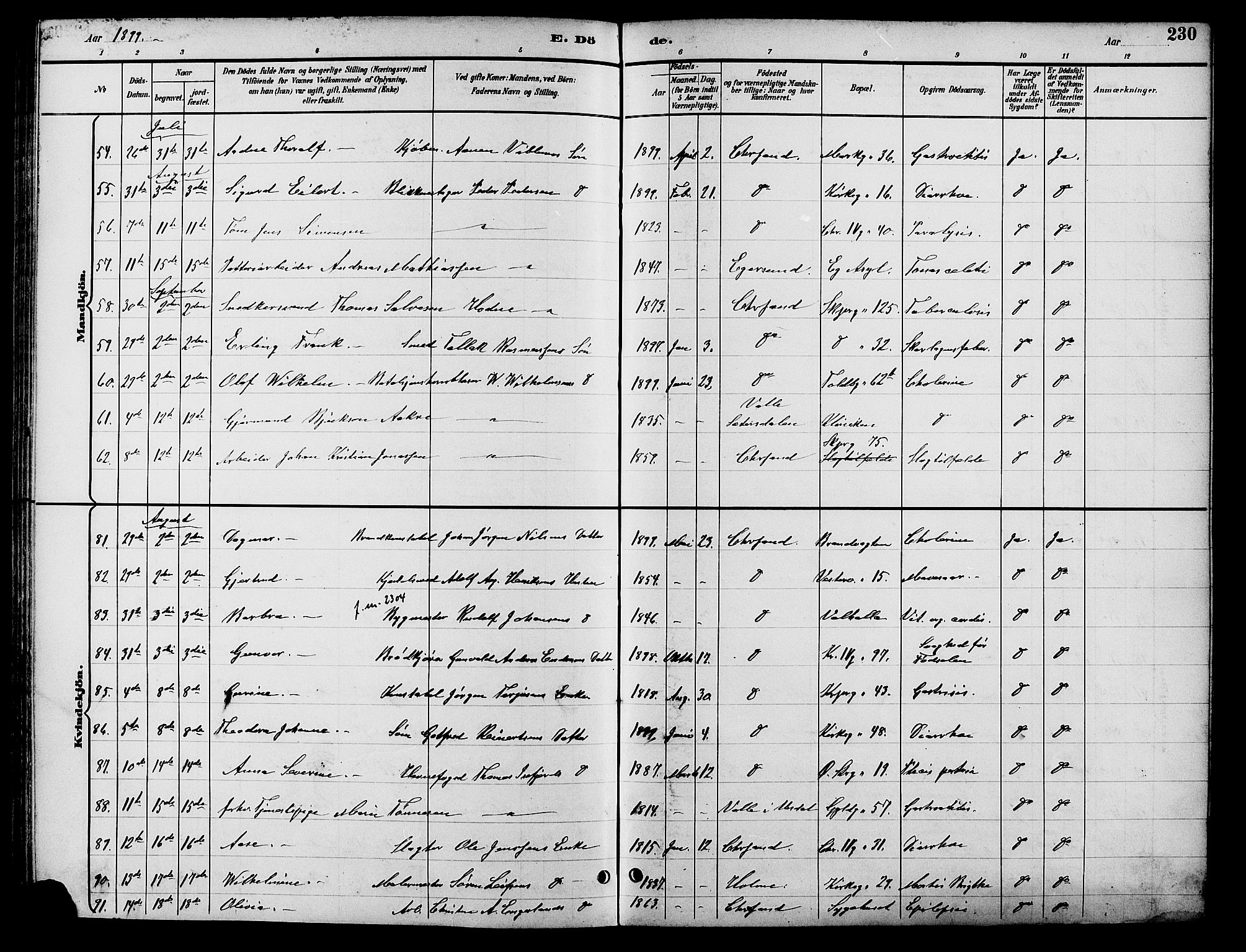 Kristiansand domprosti, SAK/1112-0006/F/Fb/L0017: Parish register (copy) no. B 17, 1893-1906, p. 230