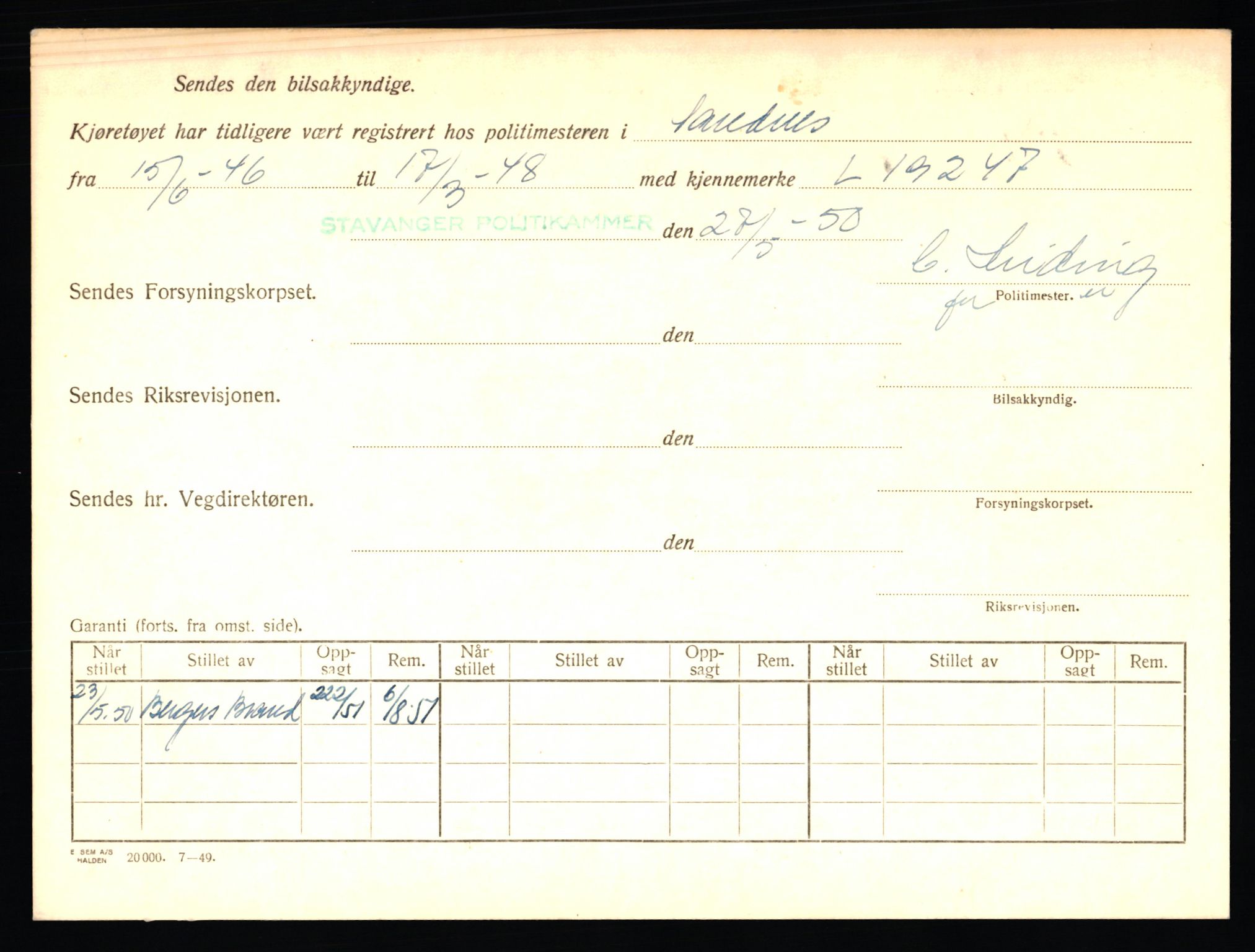 Stavanger trafikkstasjon, AV/SAST-A-101942/0/F/L0004: L-1000 - L-1349, 1930-1971, p. 96