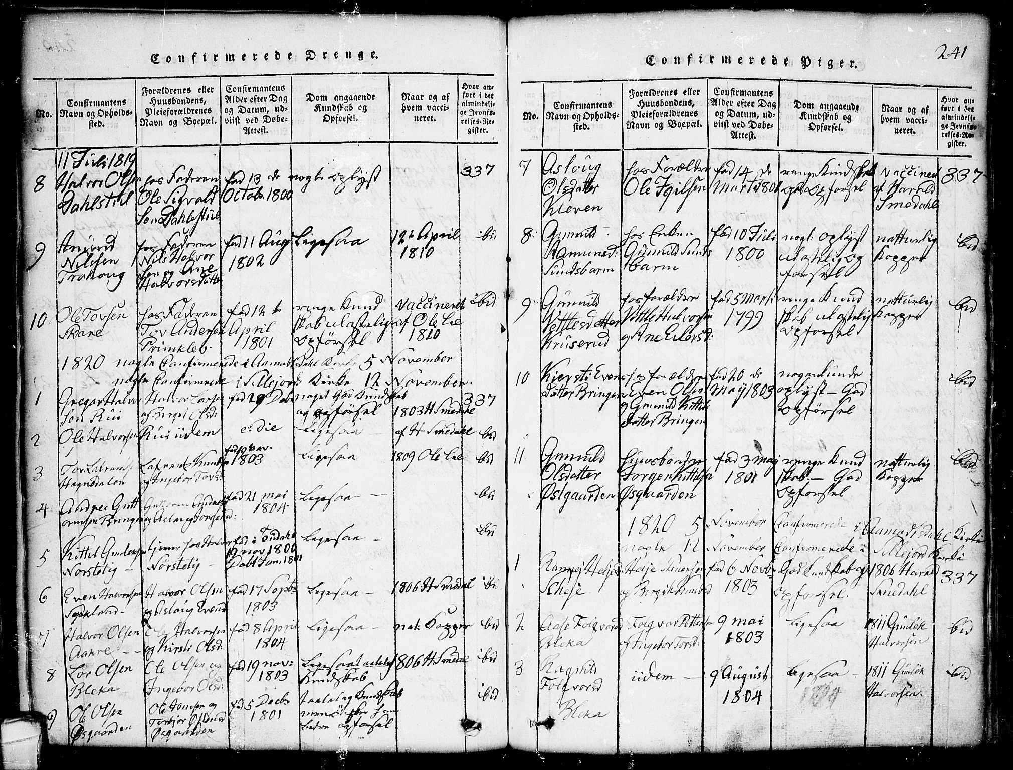 Seljord kirkebøker, SAKO/A-20/G/Gb/L0002: Parish register (copy) no. II 2, 1815-1854, p. 241