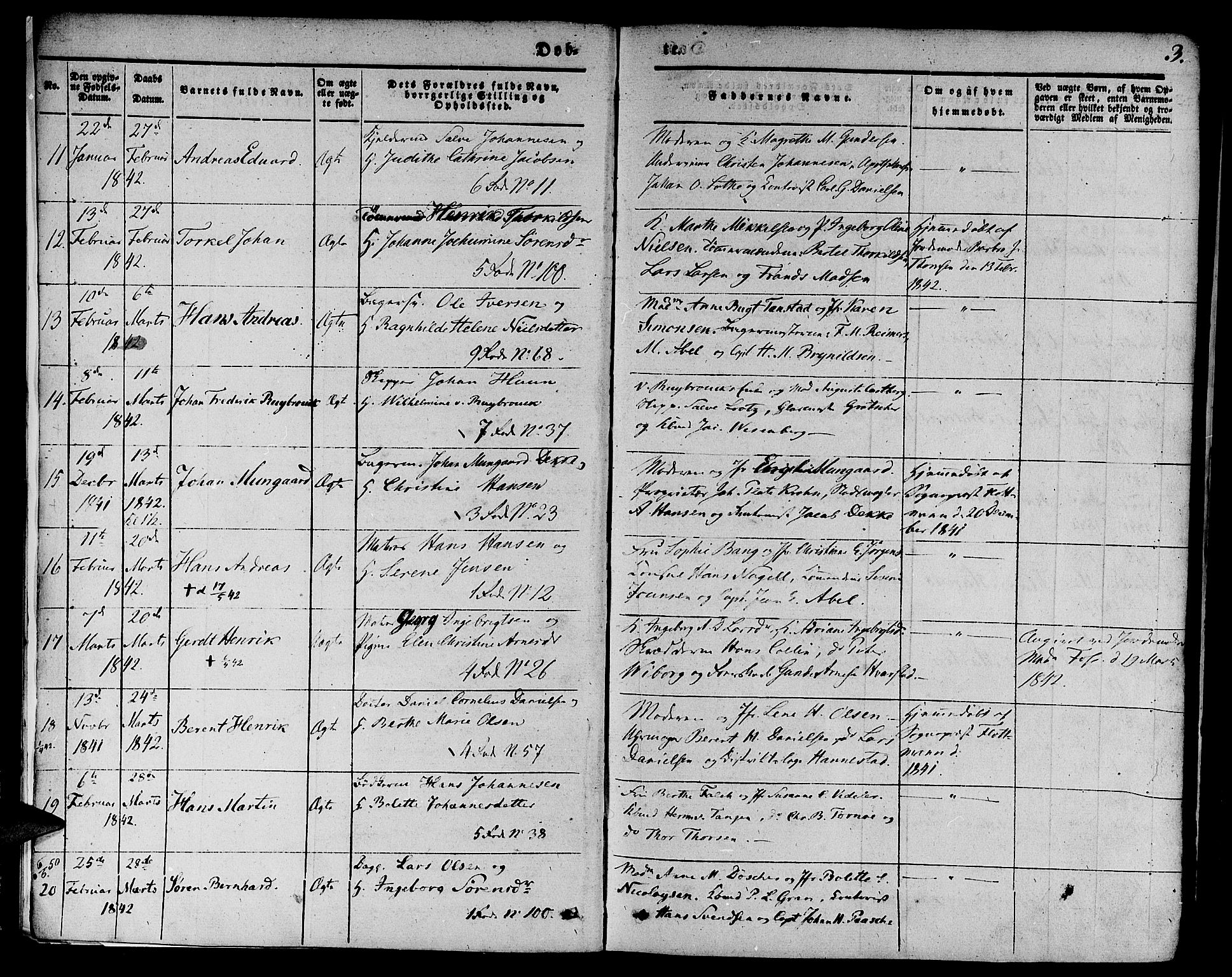 Nykirken Sokneprestembete, SAB/A-77101/H/Hab: Parish register (copy) no. B 1, 1842-1858, p. 3