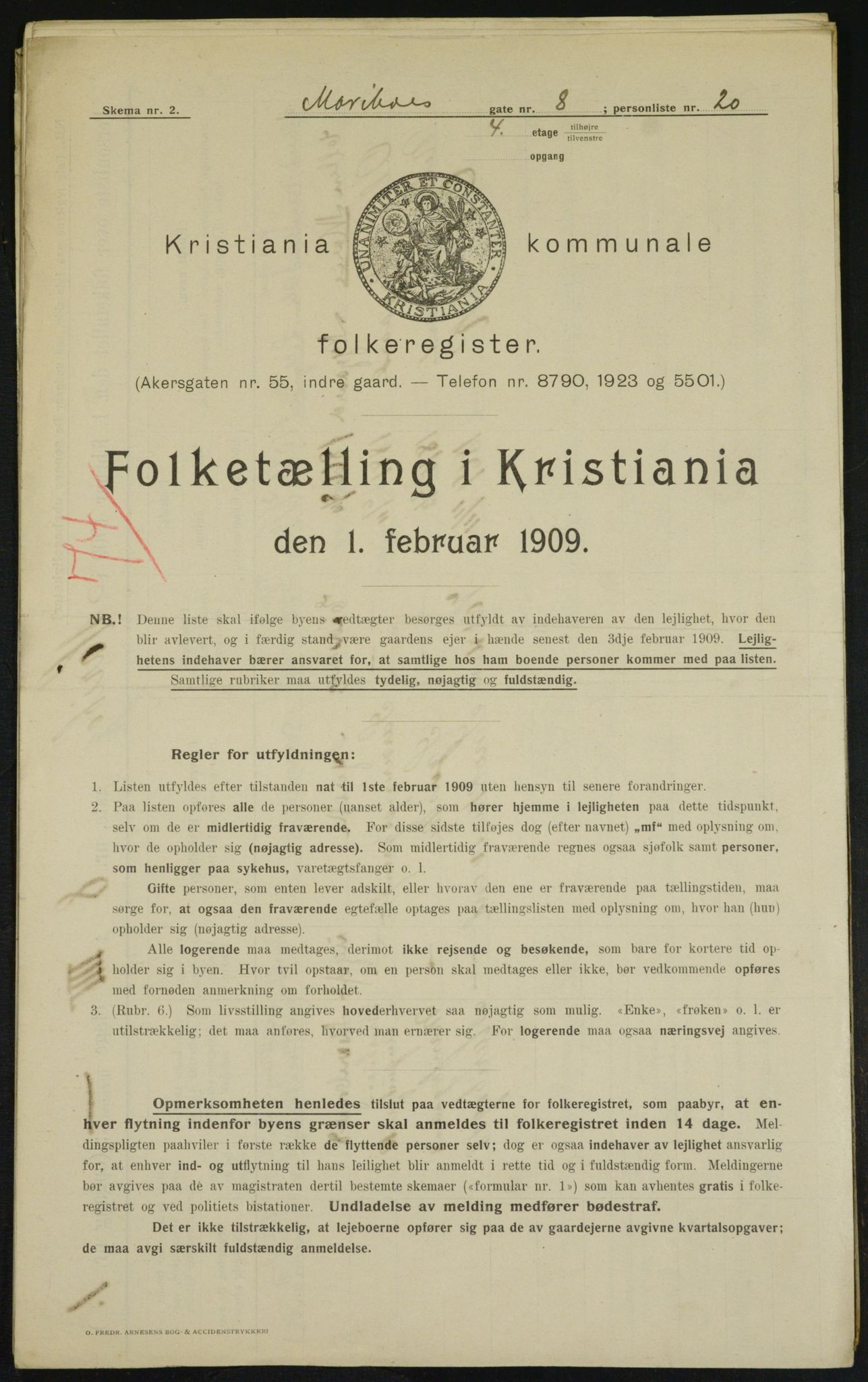 OBA, Municipal Census 1909 for Kristiania, 1909, p. 54954