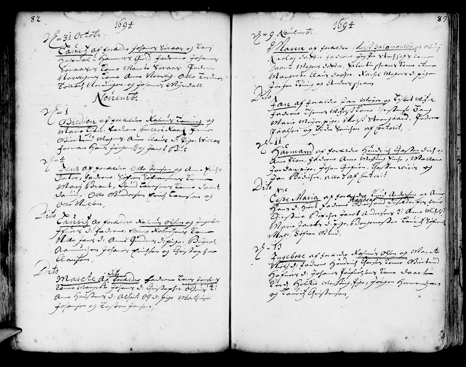 Korskirken sokneprestembete, SAB/A-76101/H/Haa/L0002: Parish register (official) no. A 2, 1688-1697, p. 82-83
