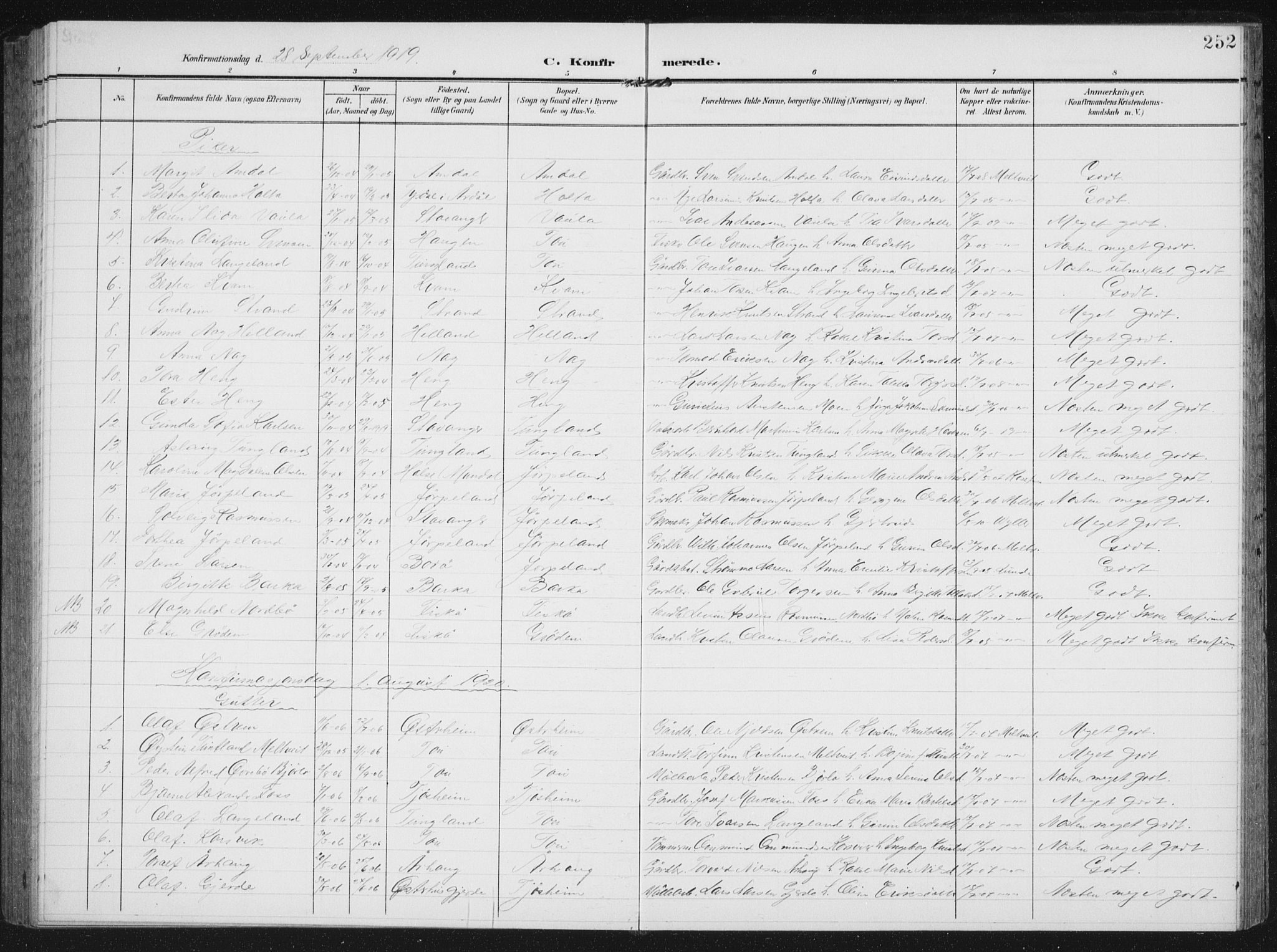 Strand sokneprestkontor, AV/SAST-A-101828/H/Ha/Hab/L0005: Parish register (copy) no. B 5, 1904-1934, p. 252