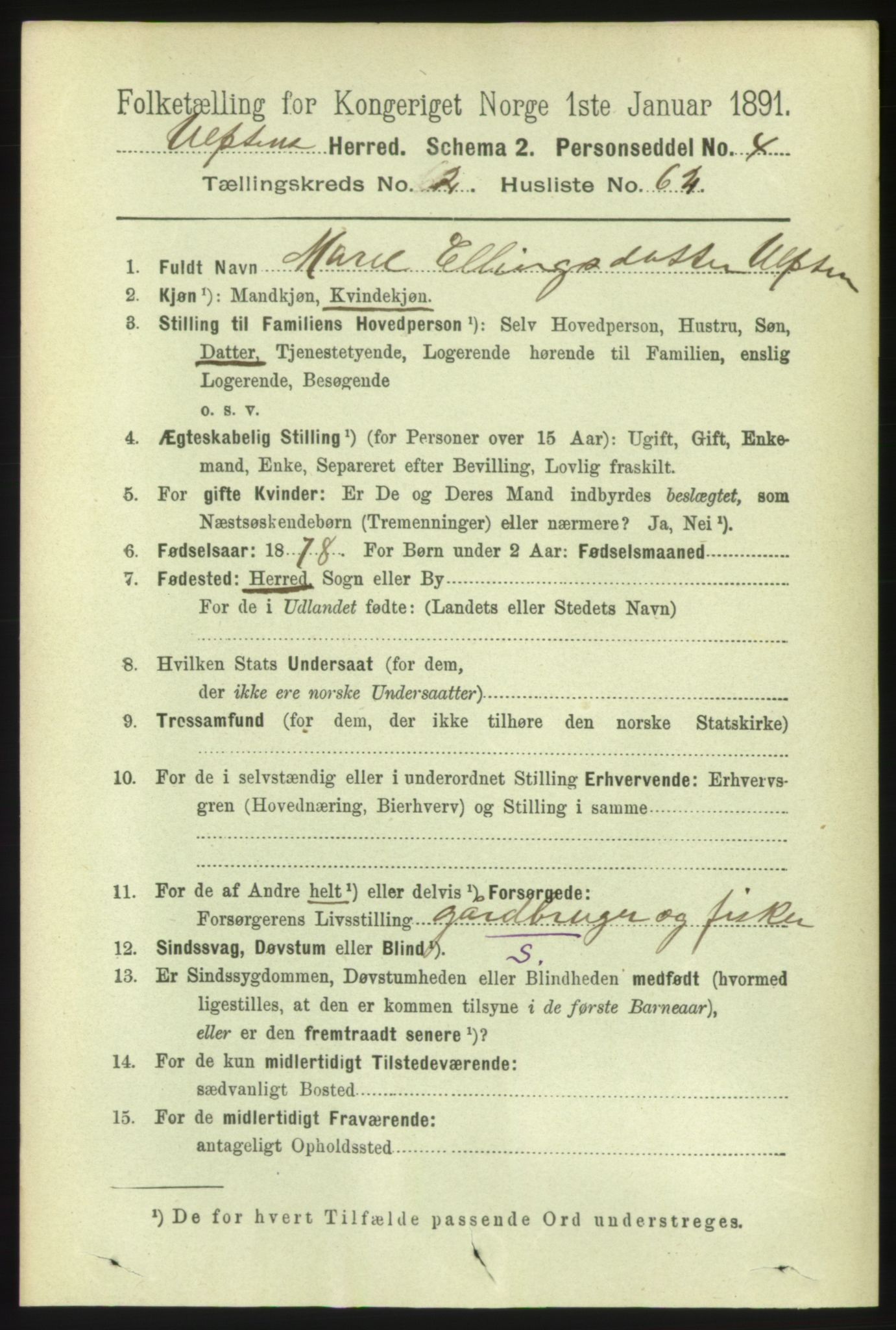 RA, 1891 census for 1516 Ulstein, 1891, p. 715