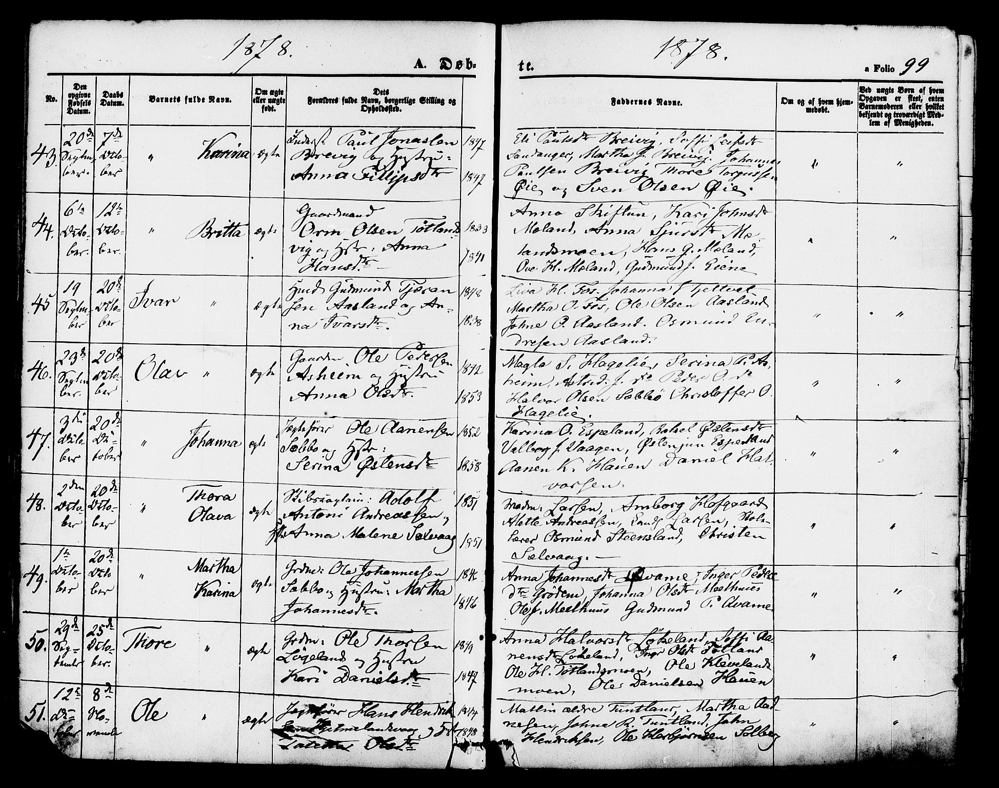 Hjelmeland sokneprestkontor, AV/SAST-A-101843/01/IV/L0011: Parish register (official) no. A 11, 1861-1878, p. 99