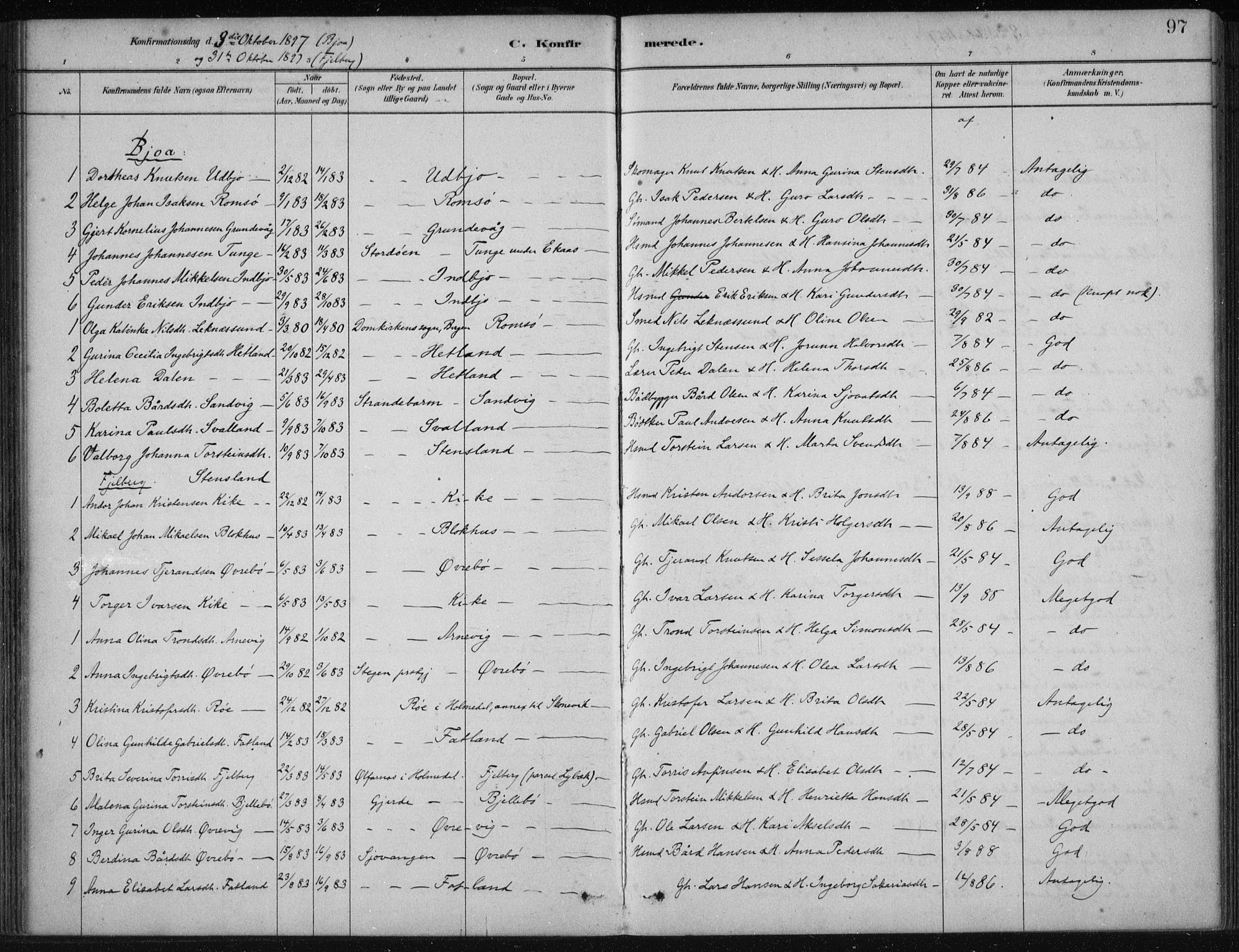 Fjelberg sokneprestembete, SAB/A-75201/H/Haa: Parish register (official) no. B  1, 1879-1919, p. 97