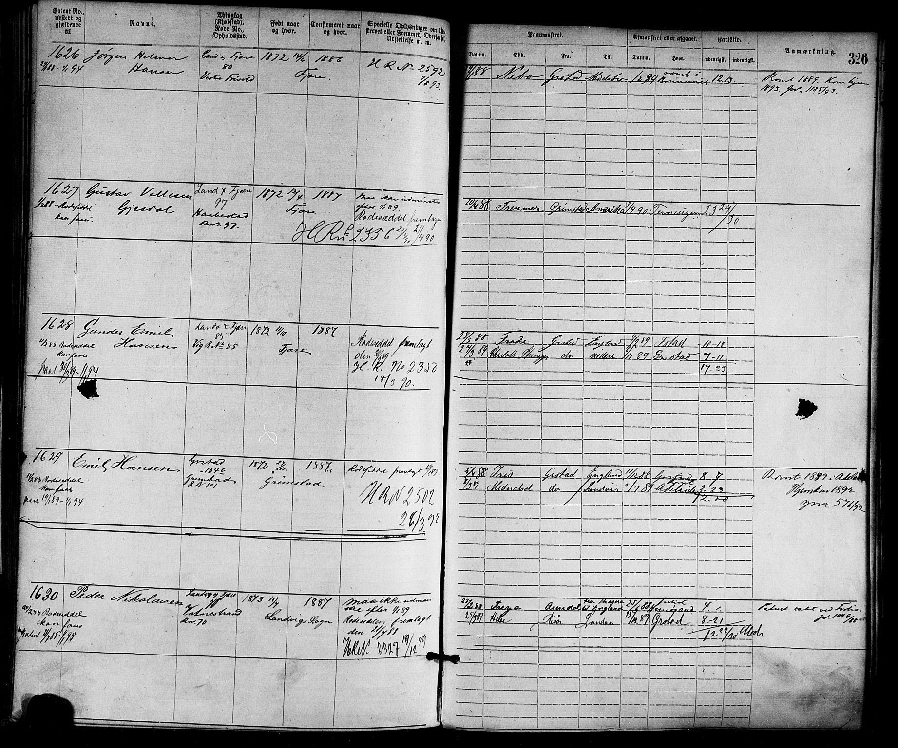 Grimstad mønstringskrets, SAK/2031-0013/F/Fa/L0001: Annotasjonsrulle nr 1-1920 med register, F-1, 1870-1892, p. 359