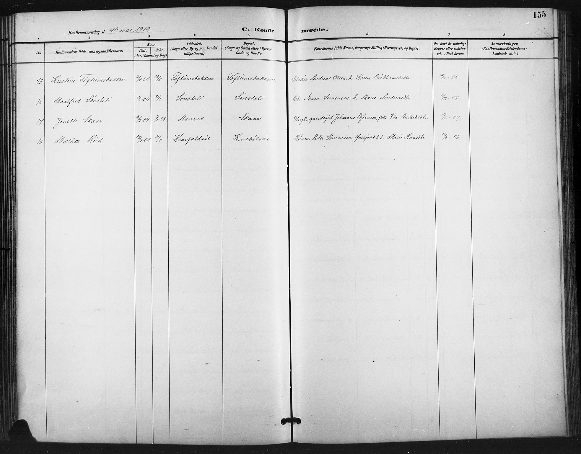 Vestre Gausdal prestekontor, SAH/PREST-094/H/Ha/Hab/L0003: Parish register (copy) no. 3, 1896-1925, p. 155
