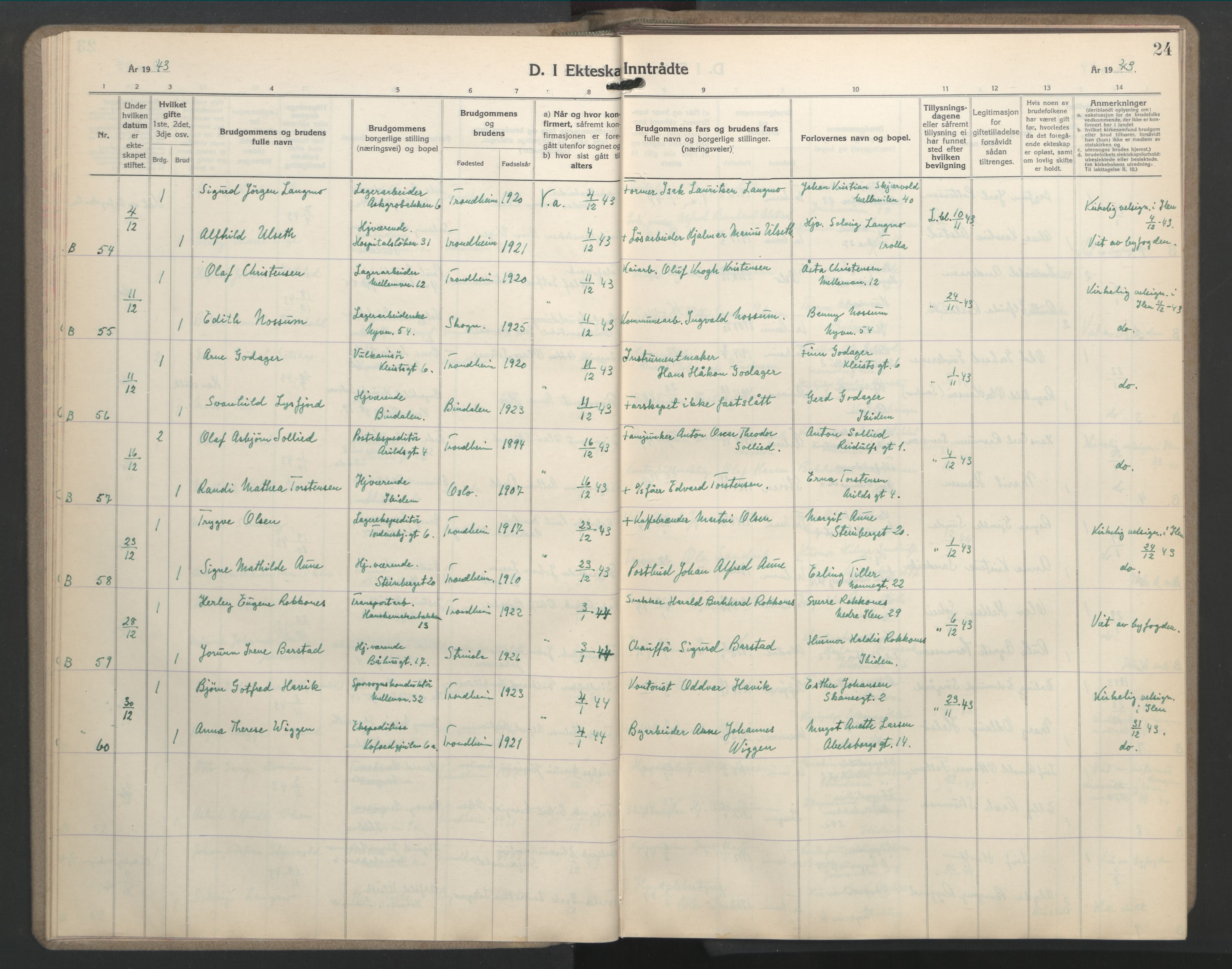 Ministerialprotokoller, klokkerbøker og fødselsregistre - Sør-Trøndelag, SAT/A-1456/603/L0177: Parish register (copy) no. 603C05, 1941-1952, p. 24