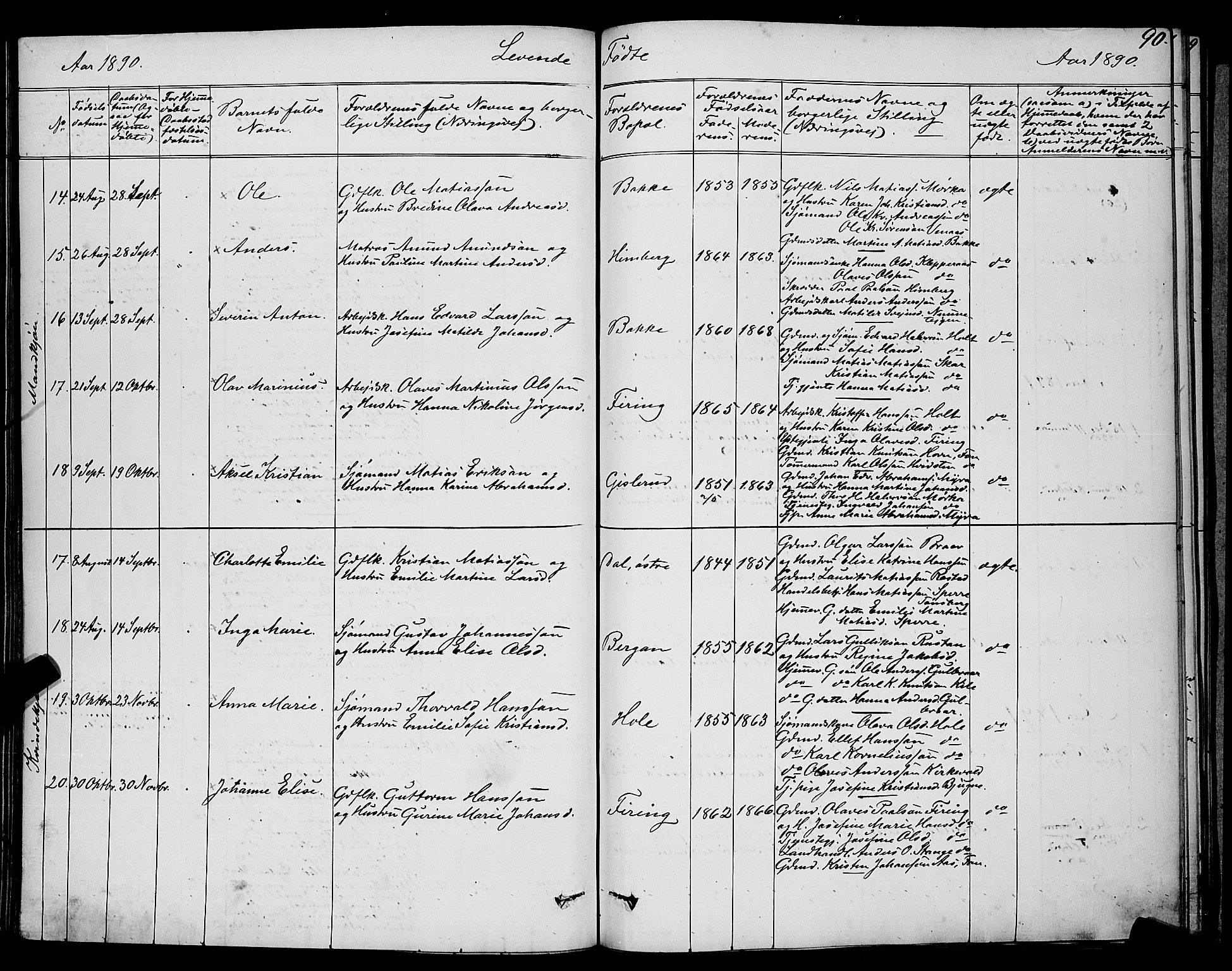 Ramnes kirkebøker, AV/SAKO-A-314/G/Ga/L0003: Parish register (copy) no. I 3, 1870-1896, p. 90