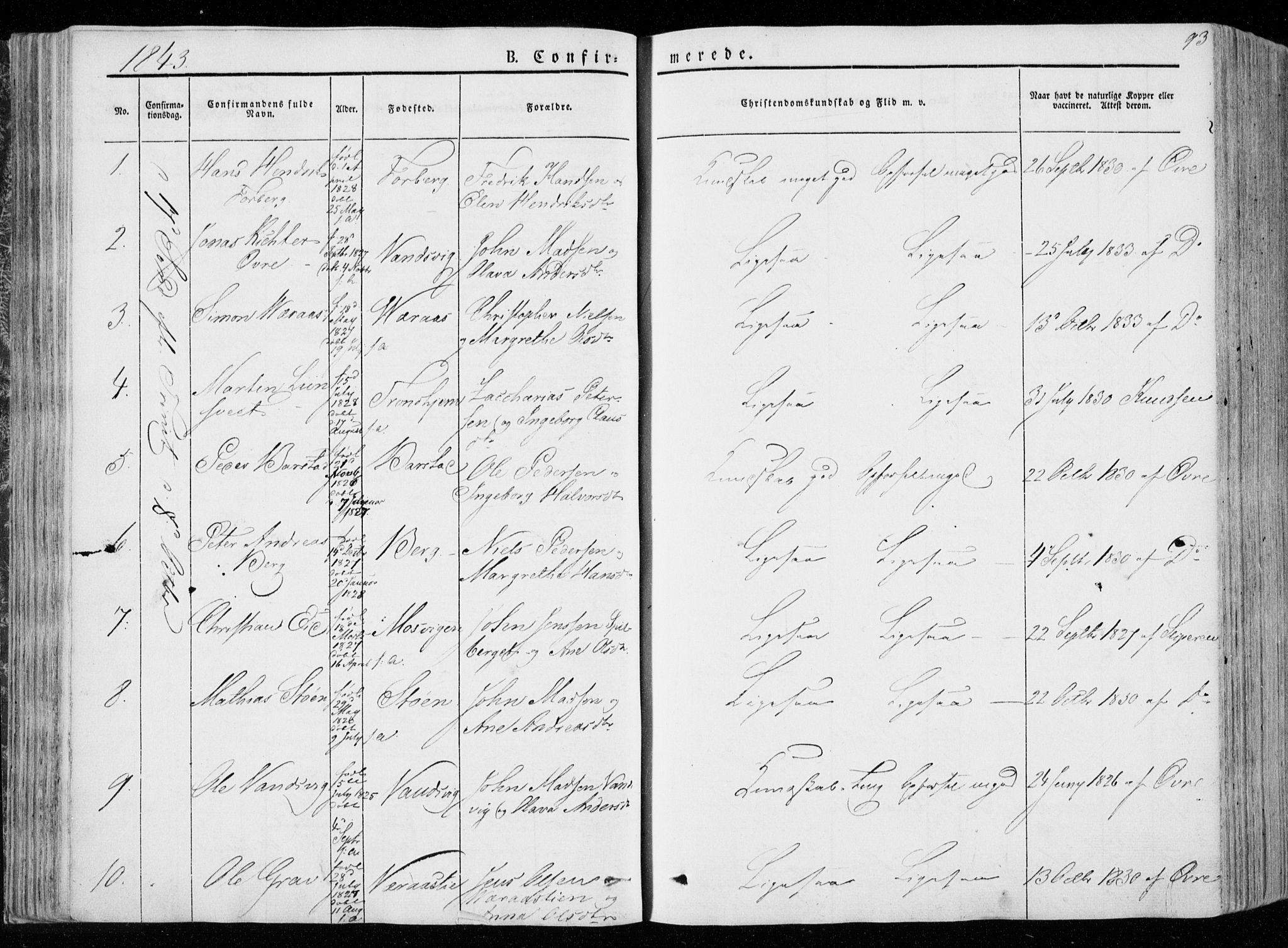 Ministerialprotokoller, klokkerbøker og fødselsregistre - Nord-Trøndelag, SAT/A-1458/722/L0218: Parish register (official) no. 722A05, 1843-1868, p. 93
