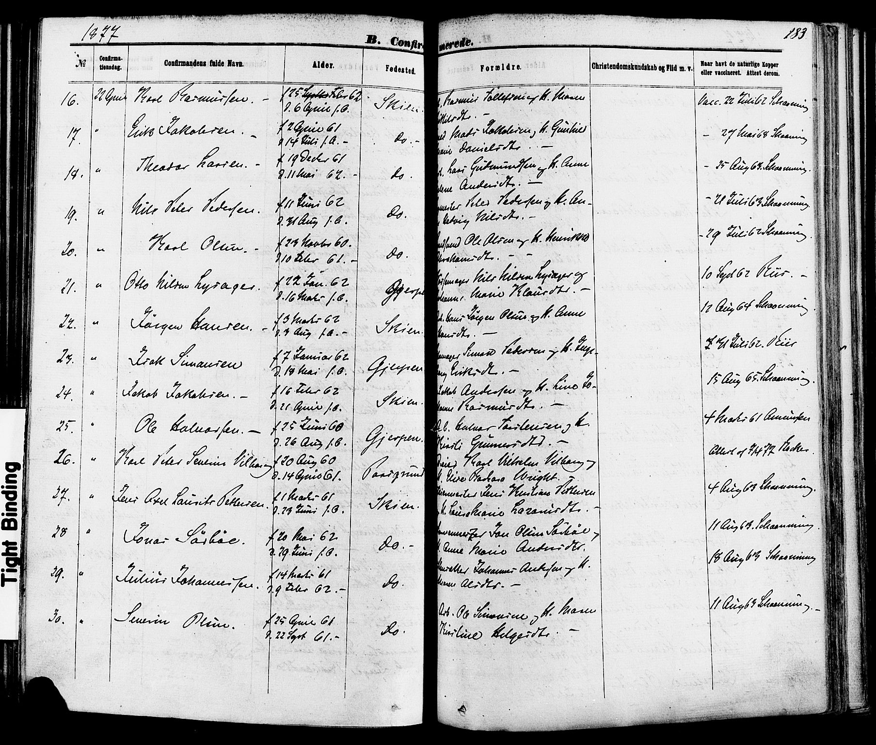 Skien kirkebøker, SAKO/A-302/F/Fa/L0008: Parish register (official) no. 8, 1866-1877, p. 183