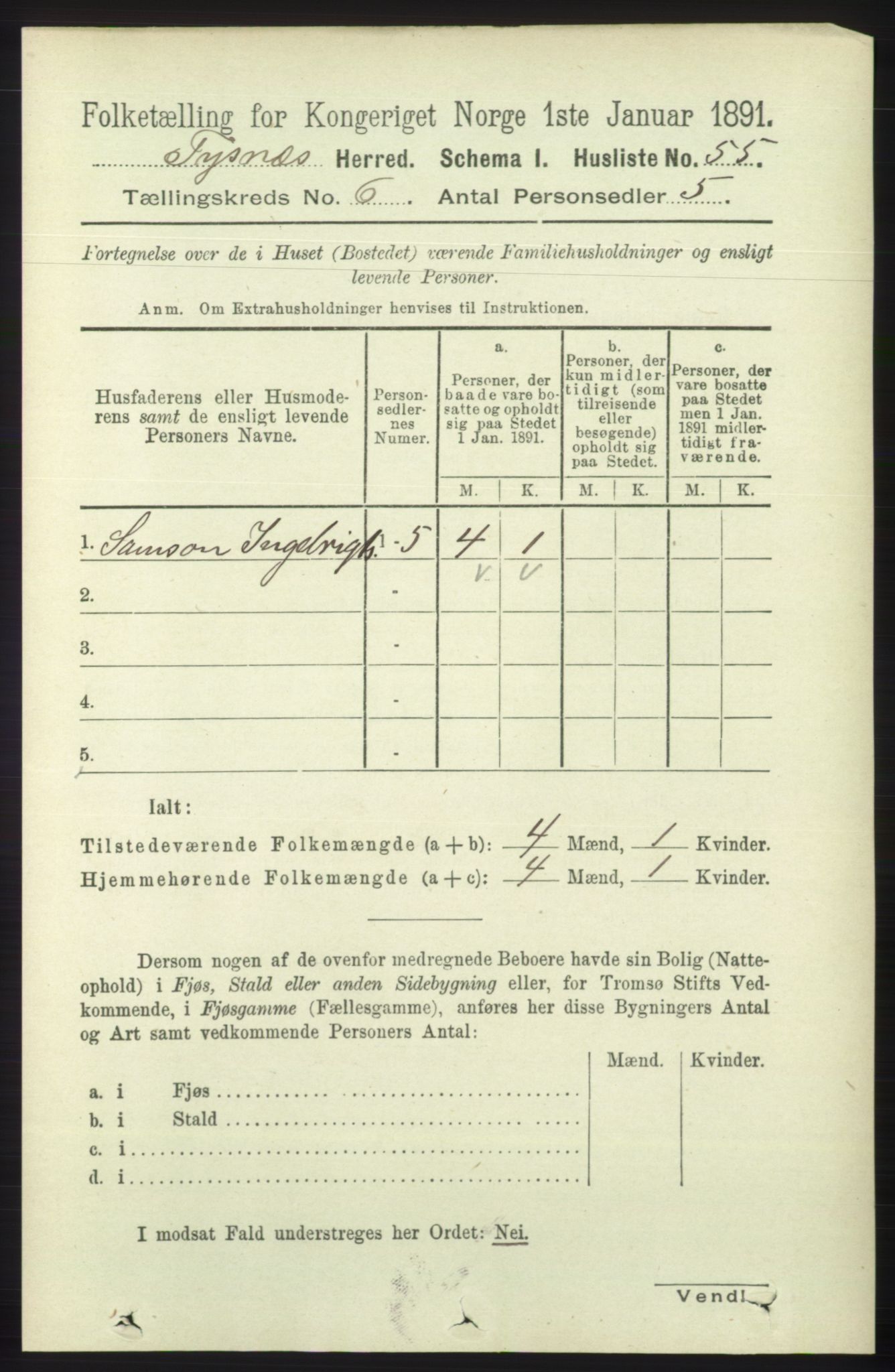 RA, 1891 census for 1223 Tysnes, 1891, p. 2354