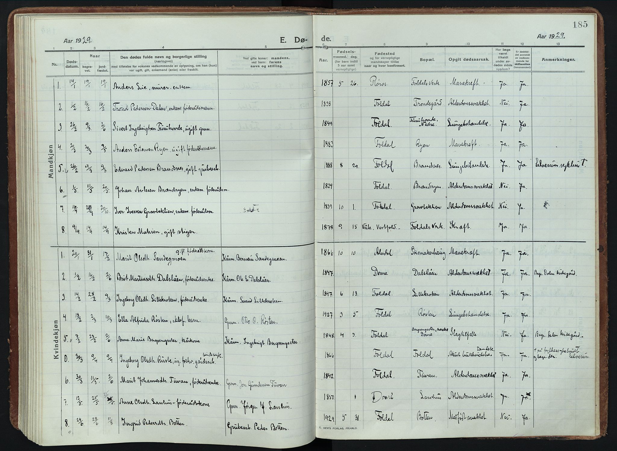 Alvdal prestekontor, SAH/PREST-060/H/Ha/Haa/L0005: Parish register (official) no. 5, 1913-1930, p. 185