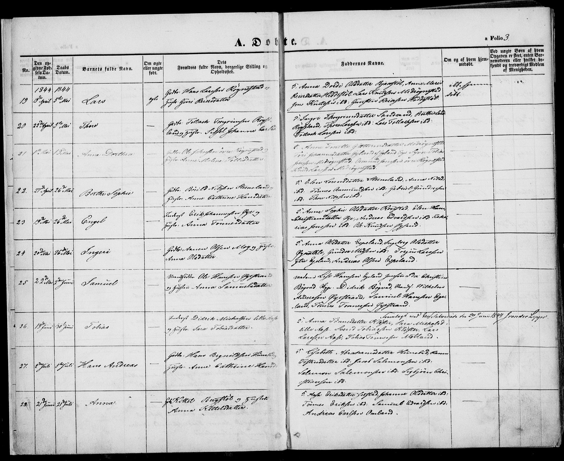 Kvinesdal sokneprestkontor, AV/SAK-1111-0026/F/Fa/Fab/L0005: Parish register (official) no. A 5, 1844-1857, p. 3