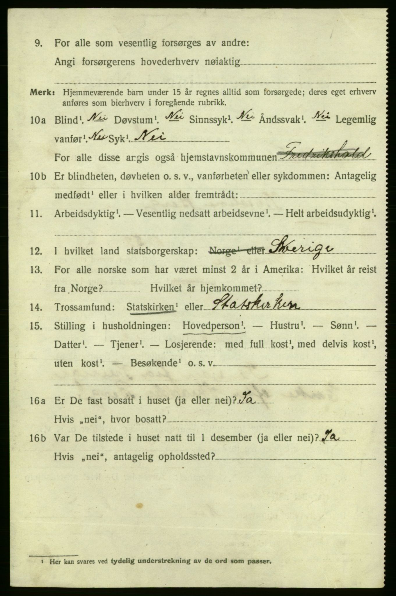 SAO, 1920 census for Fredrikshald, 1920, p. 9443