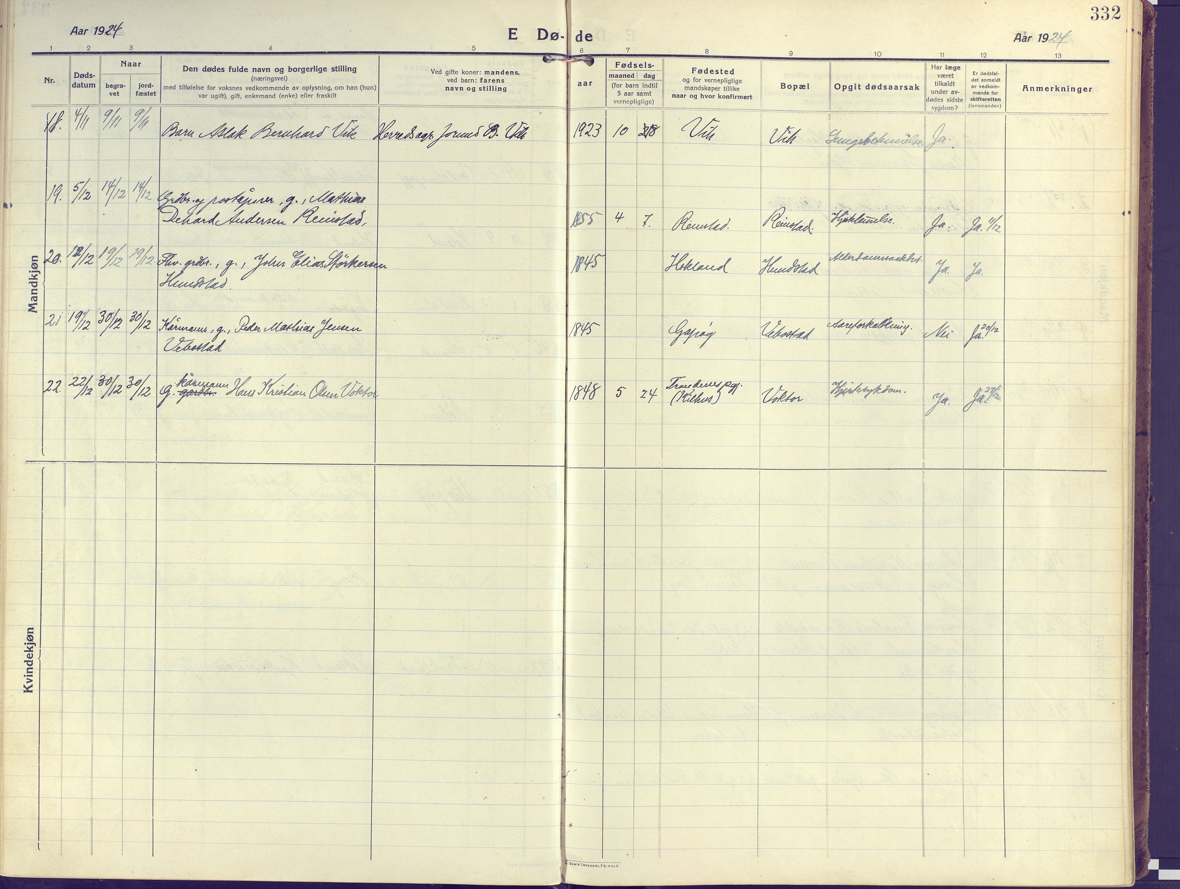 Kvæfjord sokneprestkontor, AV/SATØ-S-1323/G/Ga/Gaa/L0007kirke: Parish register (official) no. 7, 1915-1931, p. 332